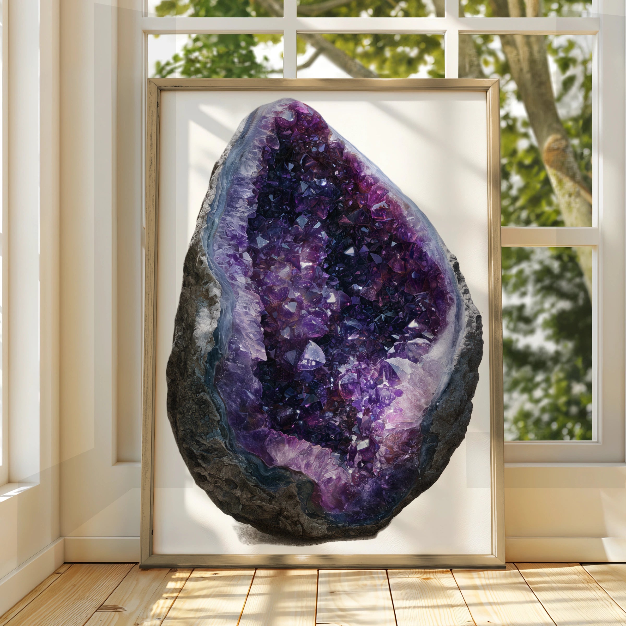 Amethyst Geode Crystal Wall Art Print, Purple Gemstone Poster, Minimalist