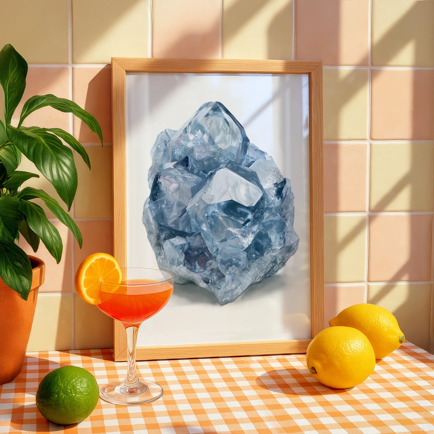 Celestite Crystal Cluster Print, Blue Gemstone Wall Art, Mineral Poster