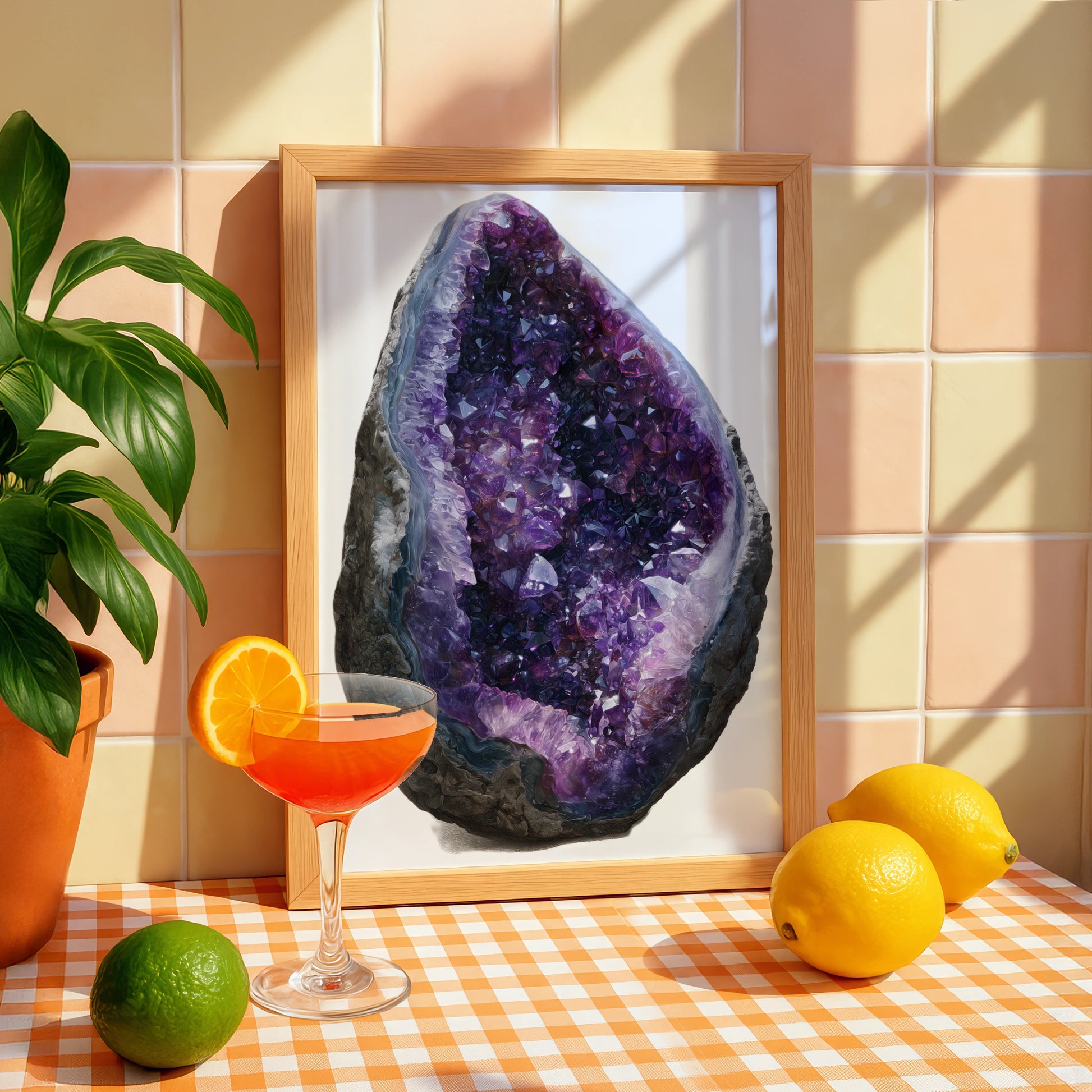 Amethyst Geode Crystal Wall Art Print, Purple Gemstone Poster, Minimalist