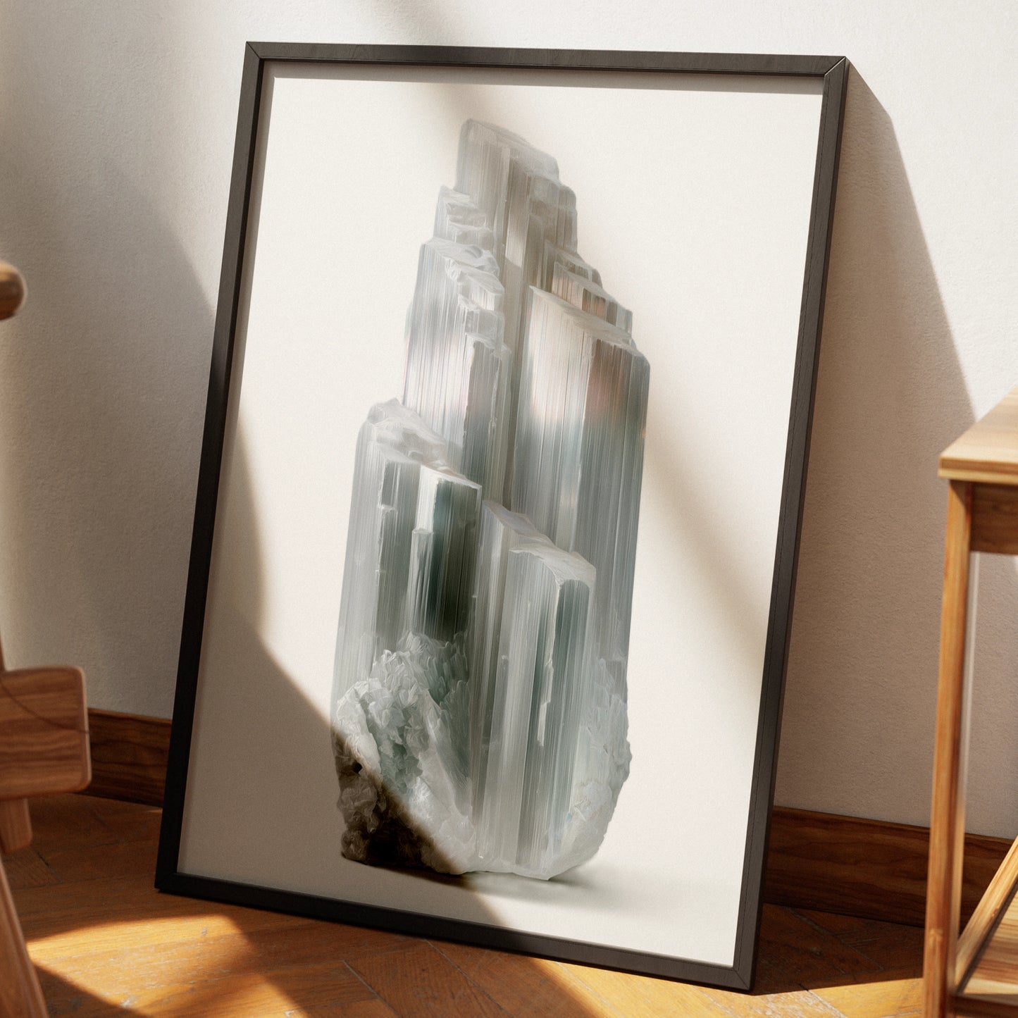 Selenite Crystal Poster, White Mineral Print, Photorealistic Crystal Wall Art