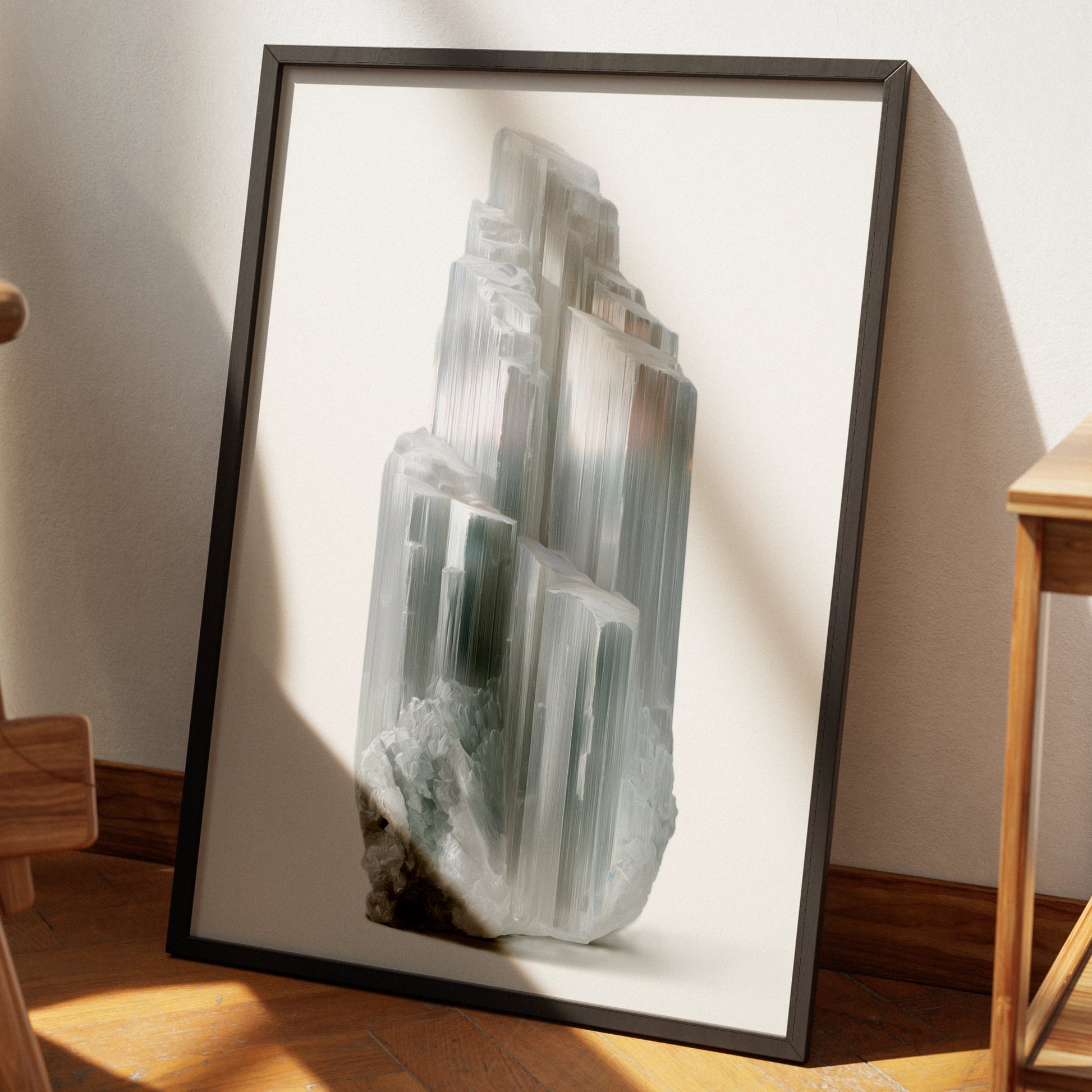 Selenite Crystal Poster, White Mineral Print, Photorealistic Crystal Wall Art