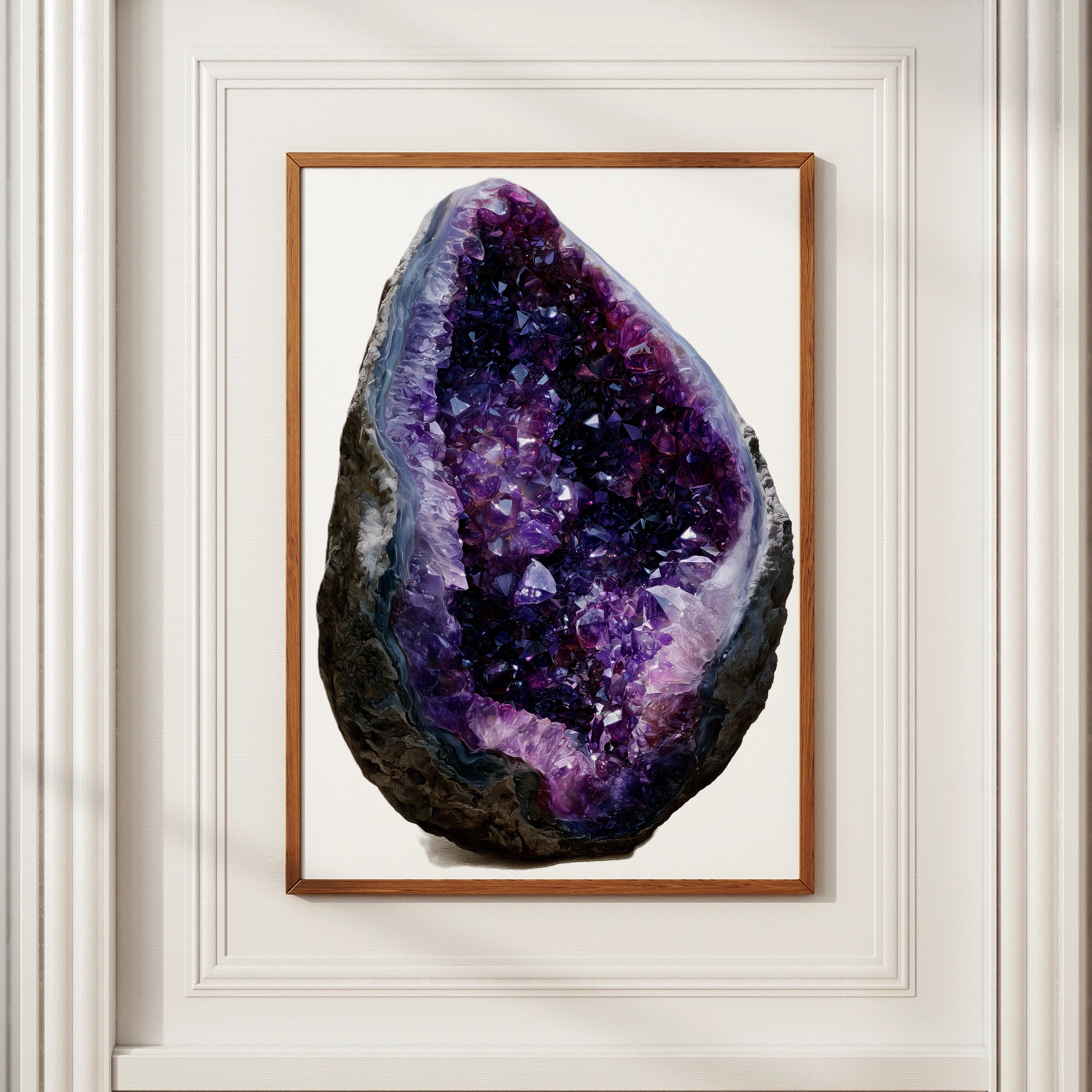Amethyst Geode Crystal Wall Art Print, Purple Gemstone Poster, Minimalist