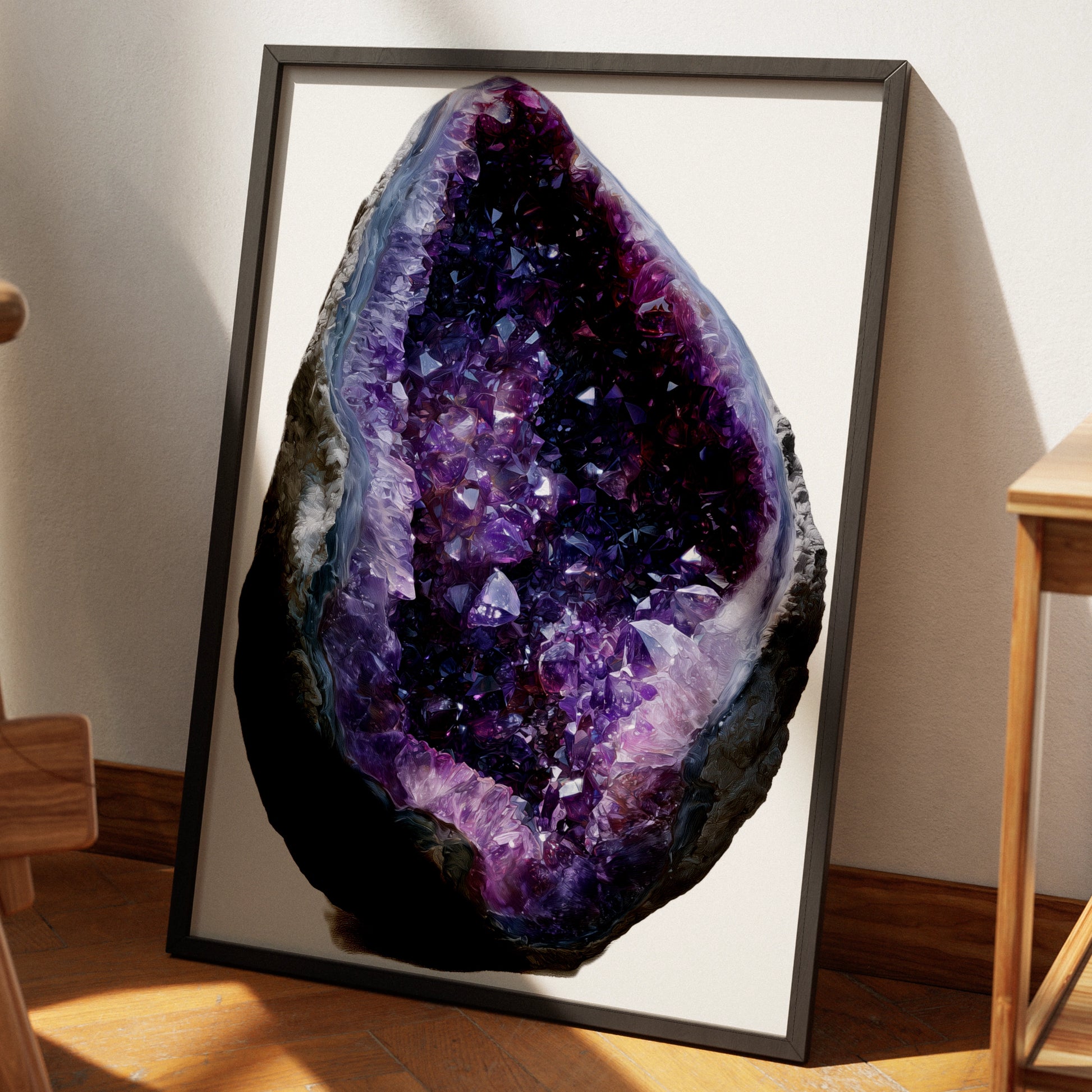 Amethyst Geode Crystal Wall Art Print, Purple Gemstone Poster, Minimalist