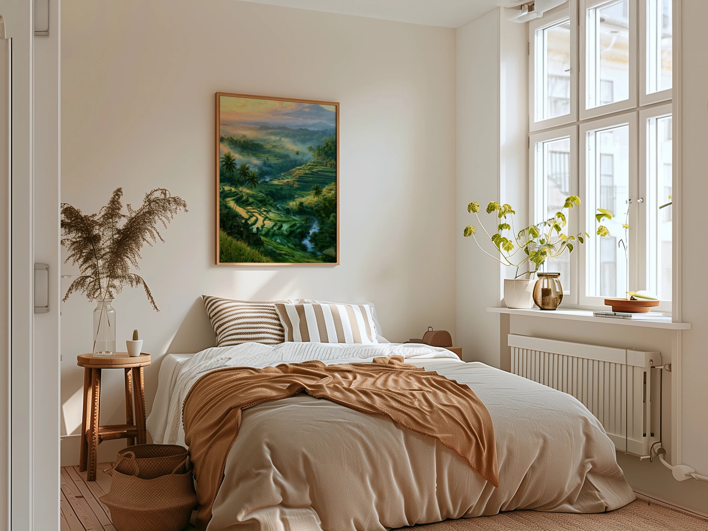 Bali Rice Terraces Wall Art, Balinese Landscape Poster, Tropical Oil Painting Print