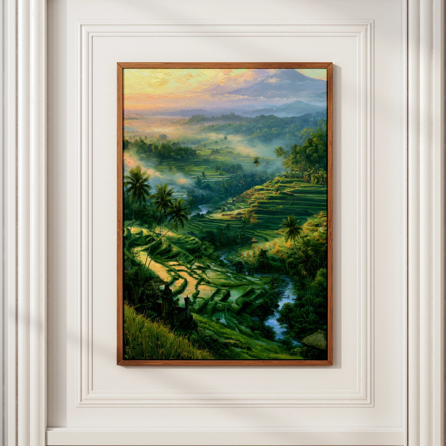 Bali Rice Terraces Wall Art, Balinese Landscape Poster, Tropical Oil Painting Print
