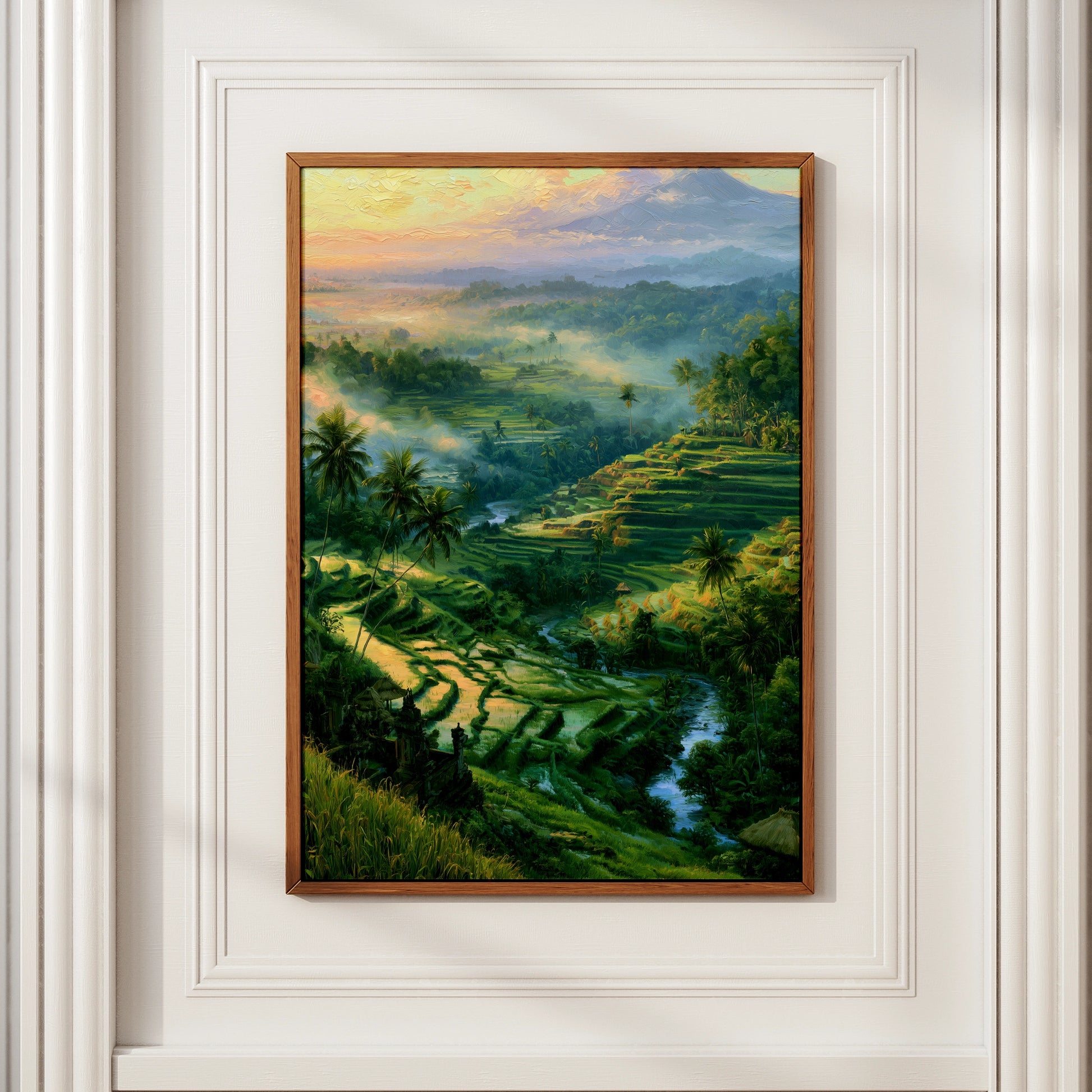 Bali Rice Terraces Wall Art, Balinese Landscape Poster, Tropical Oil Painting Print