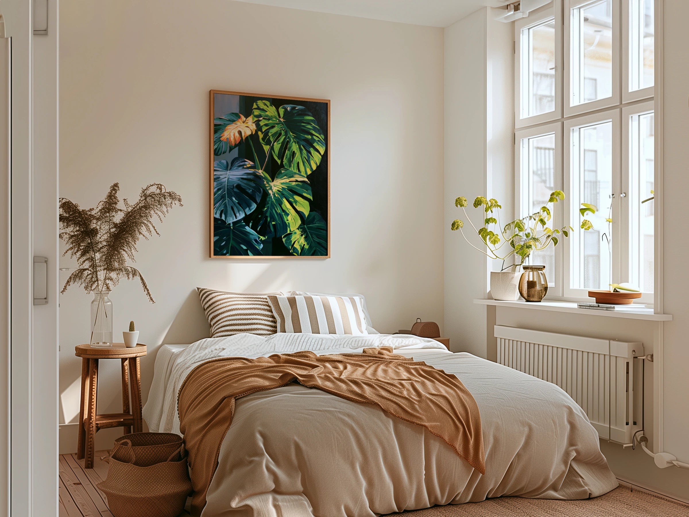 Monstera Leaf Print, Tropical Botanical Wall Art, Dark Moody Style