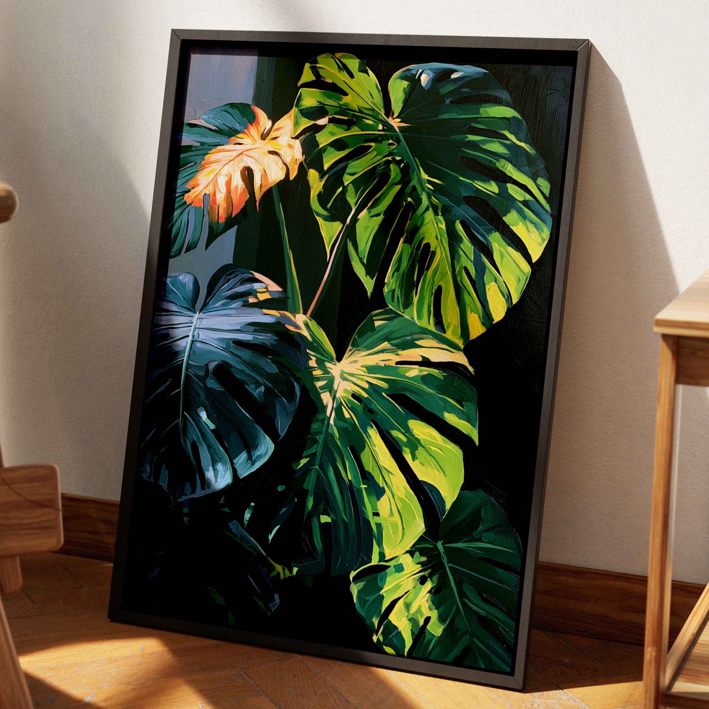 Monstera Leaf Print, Tropical Botanical Wall Art, Dark Moody Style