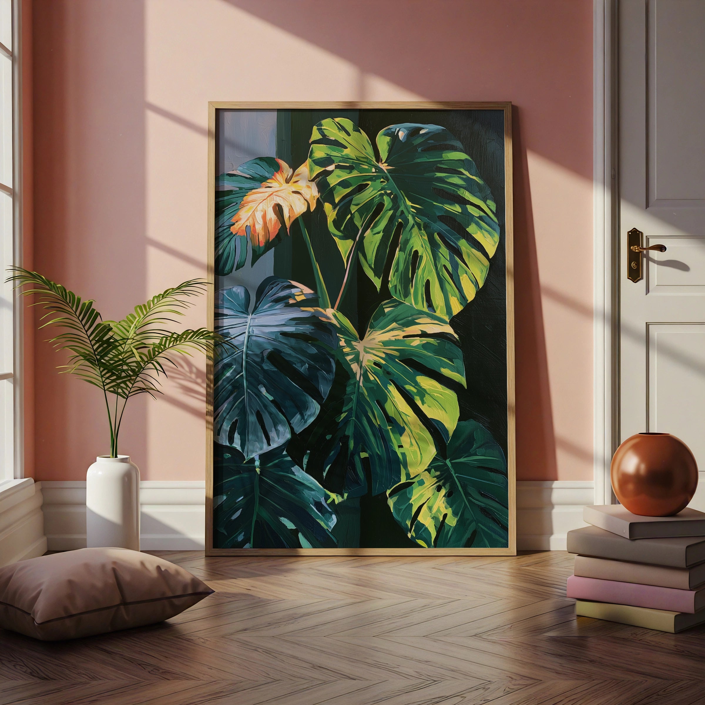 Monstera Leaf Print, Tropical Botanical Wall Art, Dark Moody Style
