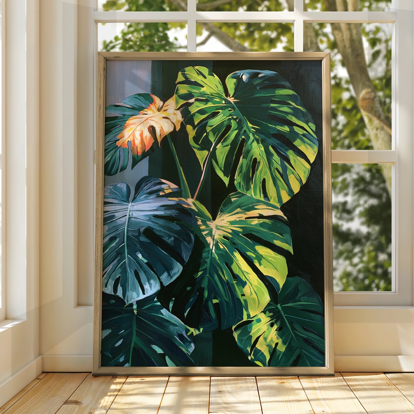 Monstera Leaf Print, Tropical Botanical Wall Art, Dark Moody Style