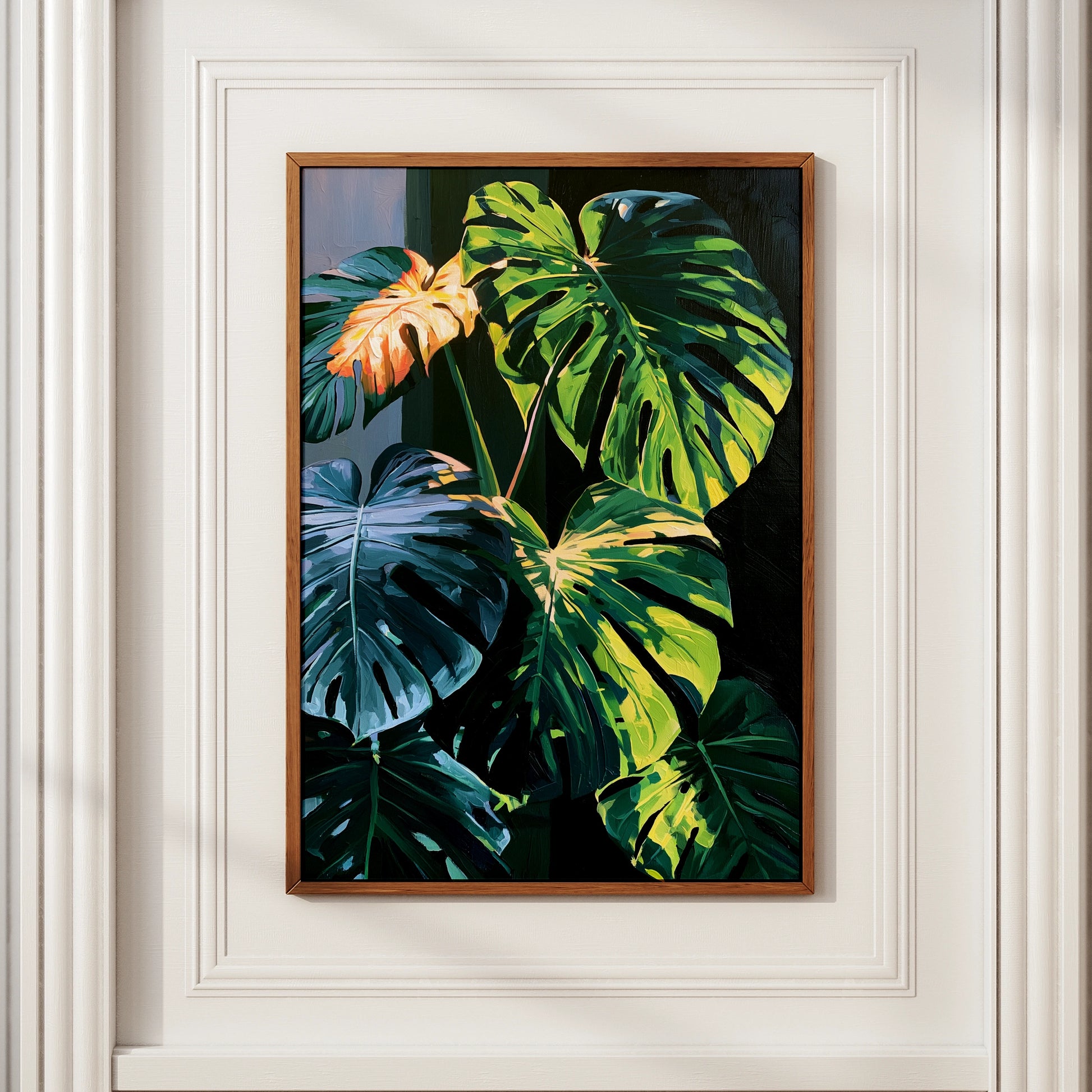 Monstera Leaf Print, Tropical Botanical Wall Art, Dark Moody Style