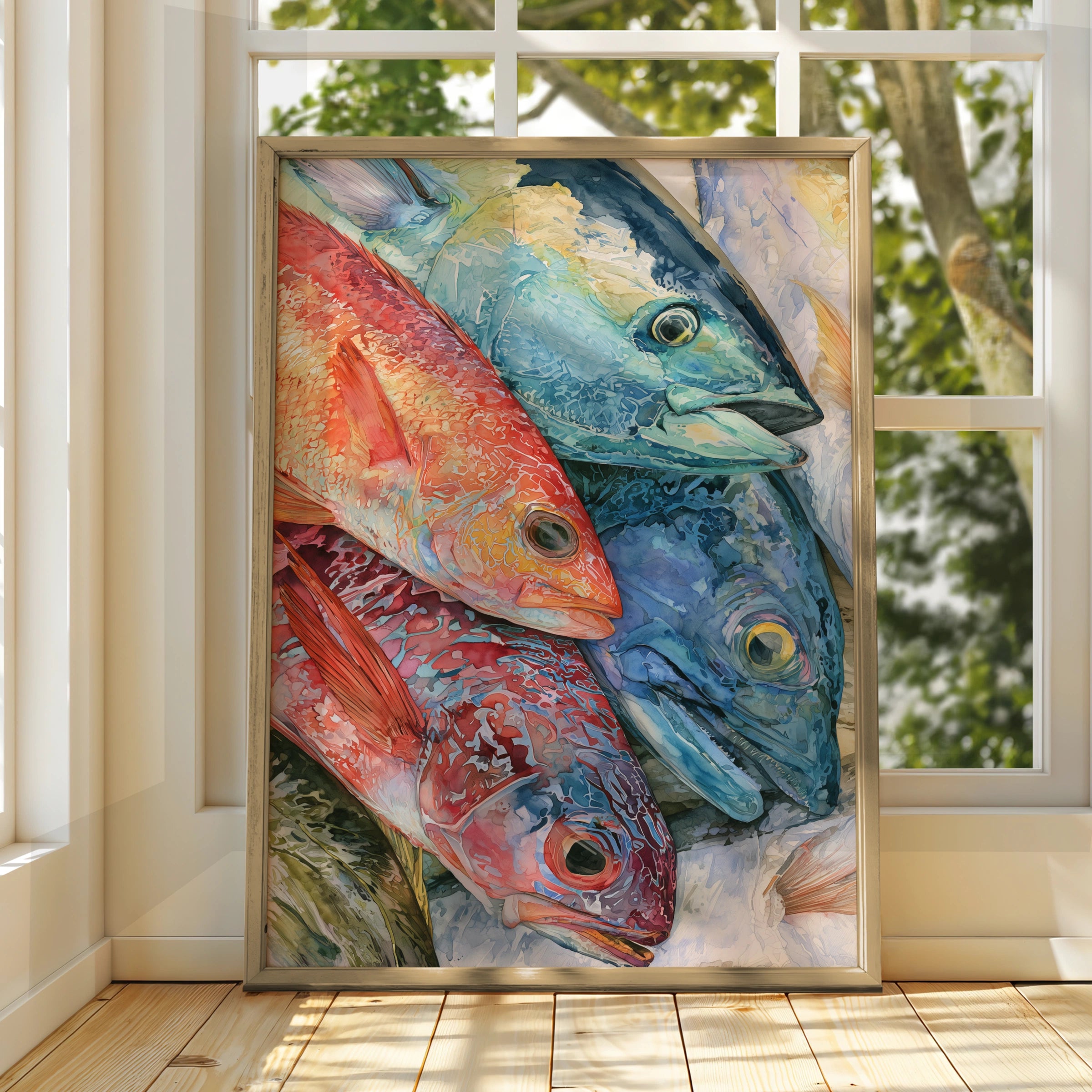 Colourful Fish Watercolour Poster, Ocean Sea Life Wall Art Print