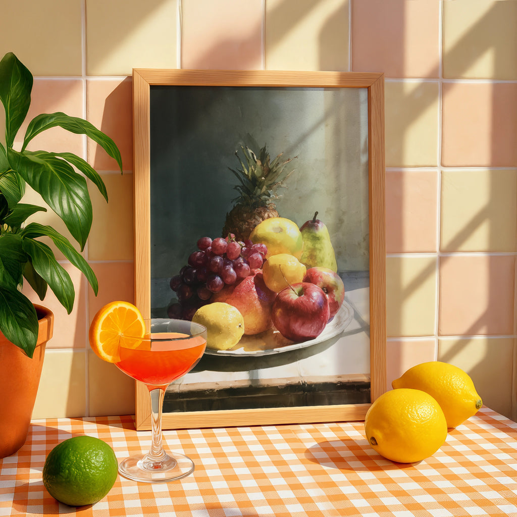 Fruit Still Life Poster, Watercolour Wall Art, Classic Kitchen Print