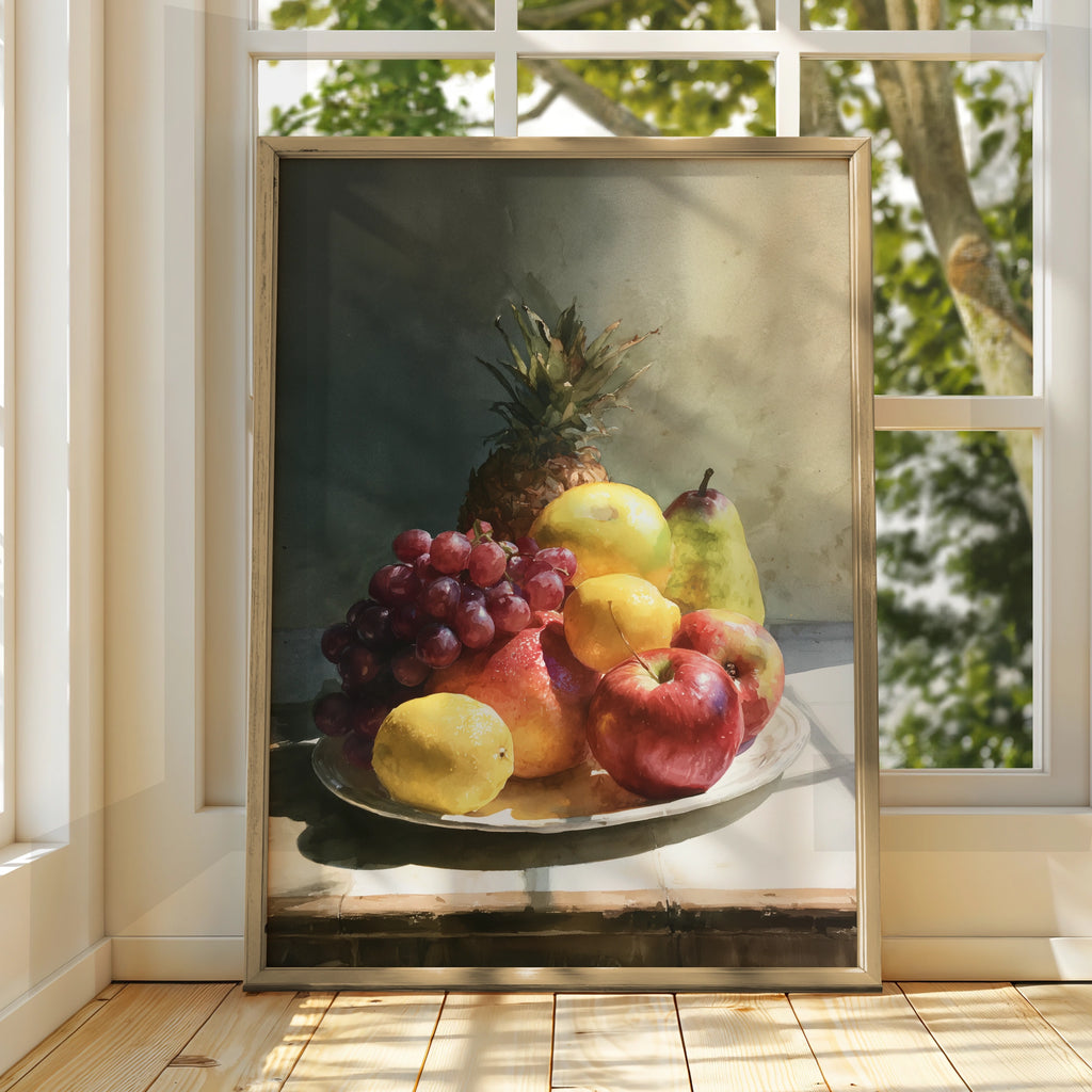 Fruit Still Life Poster, Watercolour Wall Art, Classic Kitchen Print