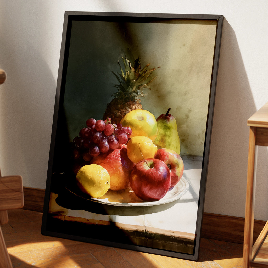 Fruit Still Life Poster, Watercolour Wall Art, Classic Kitchen Print