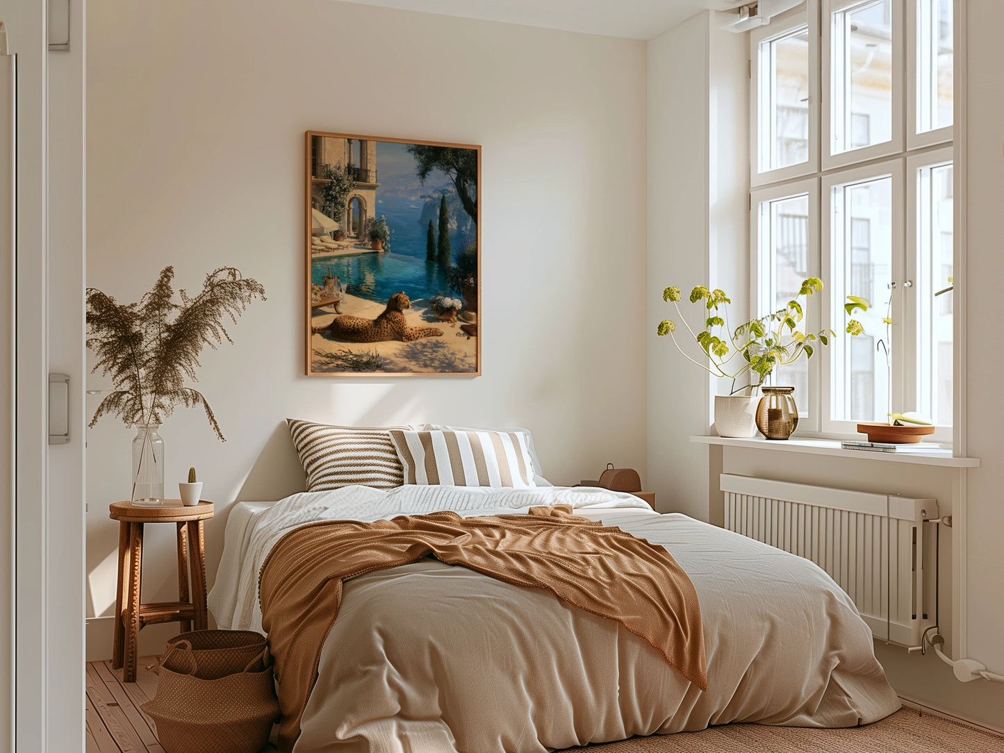 Old Money Wall Art, Luxury Mediterranean Villa Print, Cheetah Poolside Illustration