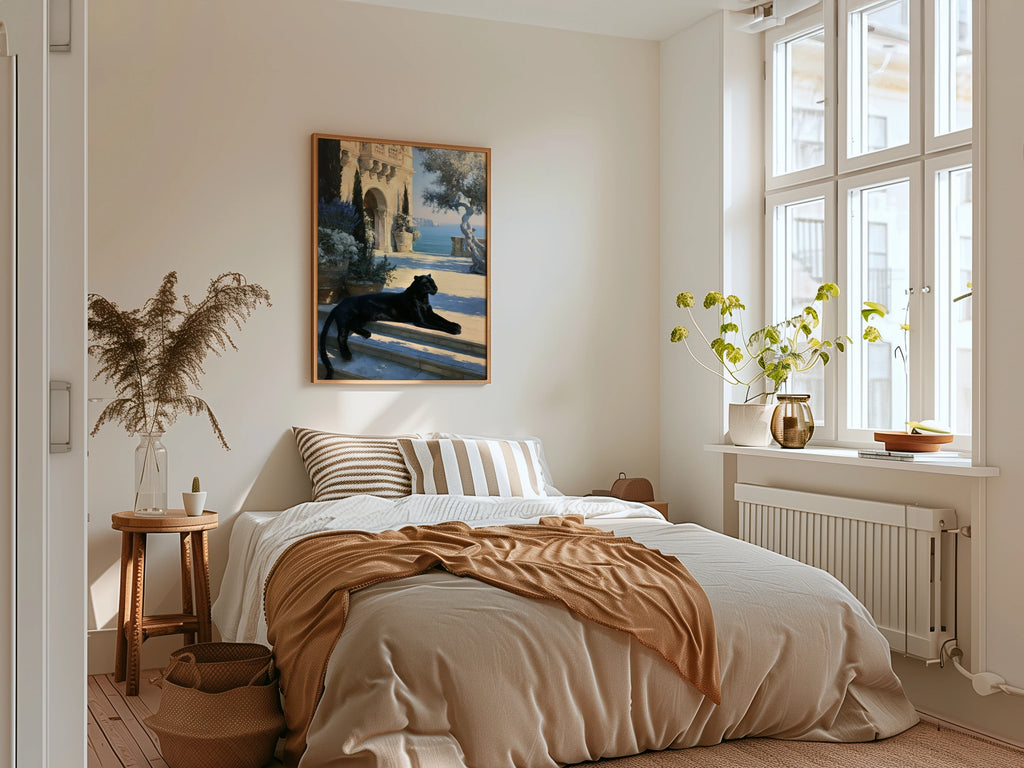 Black Panther Wall Art, Luxury Mediterranean Villa Print, Old Money Decor