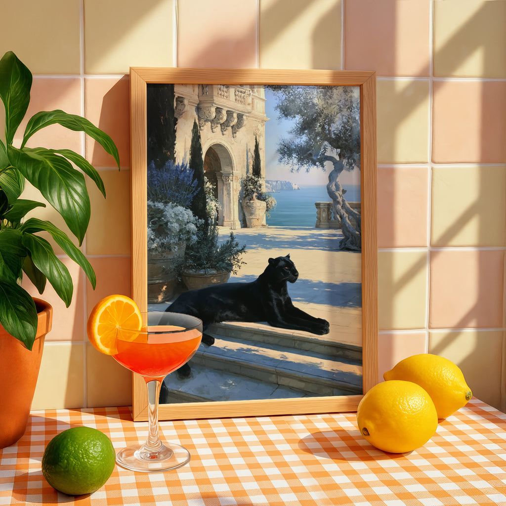 Black Panther Wall Art, Luxury Mediterranean Villa Print, Old Money Decor