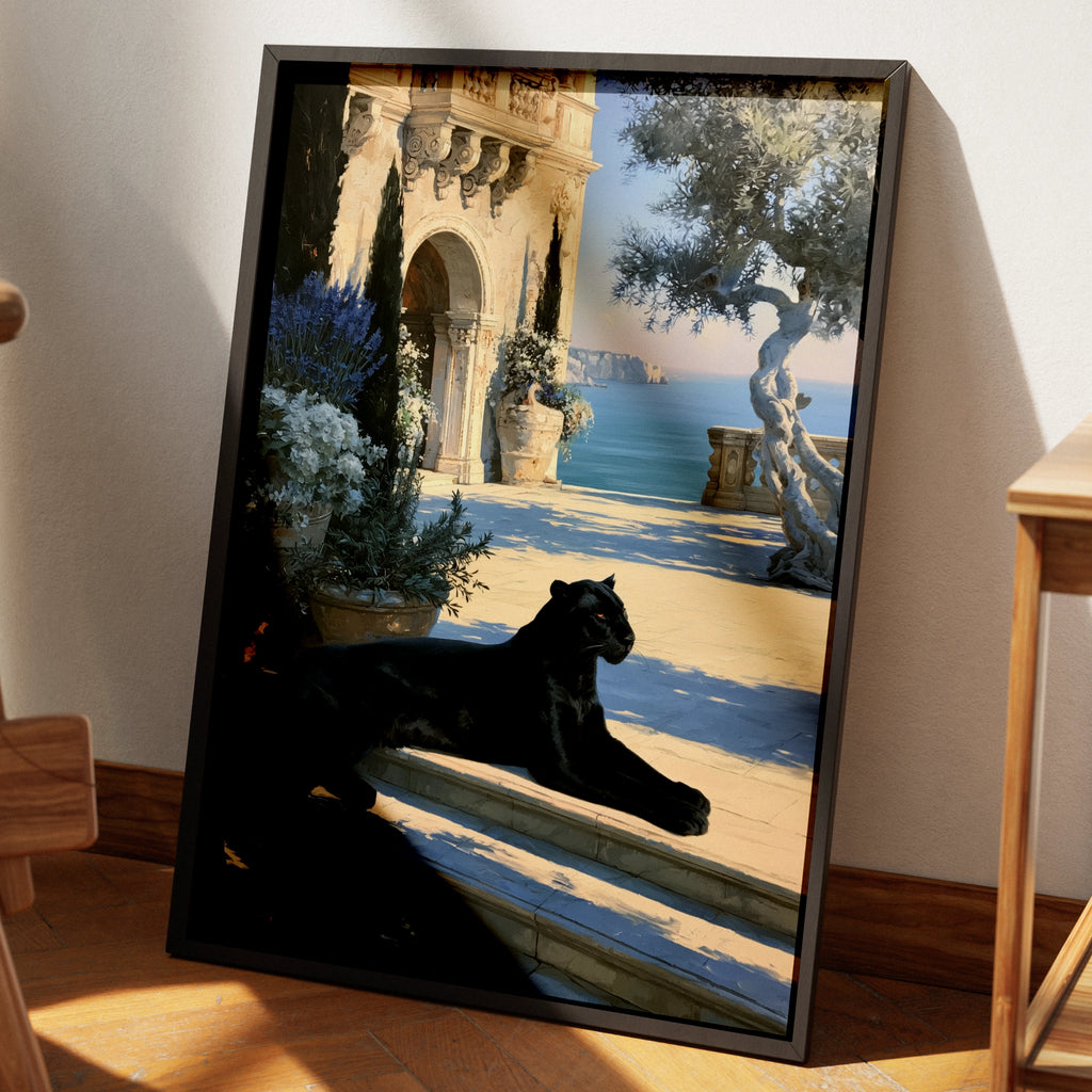 Black Panther Wall Art, Luxury Mediterranean Villa Print, Old Money Decor