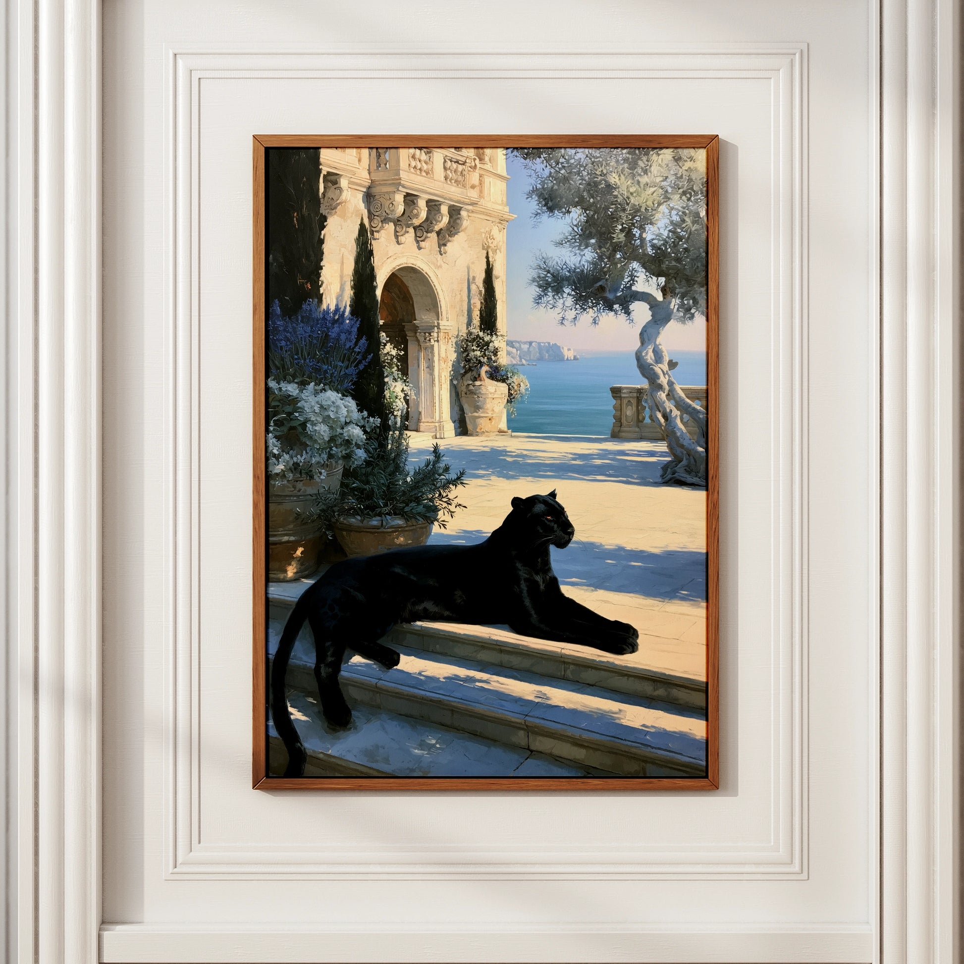 Black Panther Wall Art, Luxury Mediterranean Villa Print, Old Money Decor
