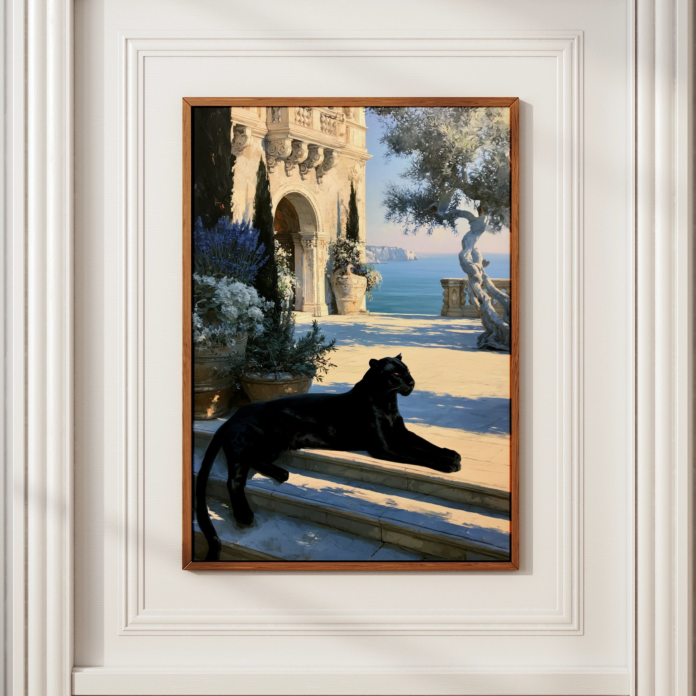 Black Panther Wall Art, Luxury Mediterranean Villa Print, Old Money Decor