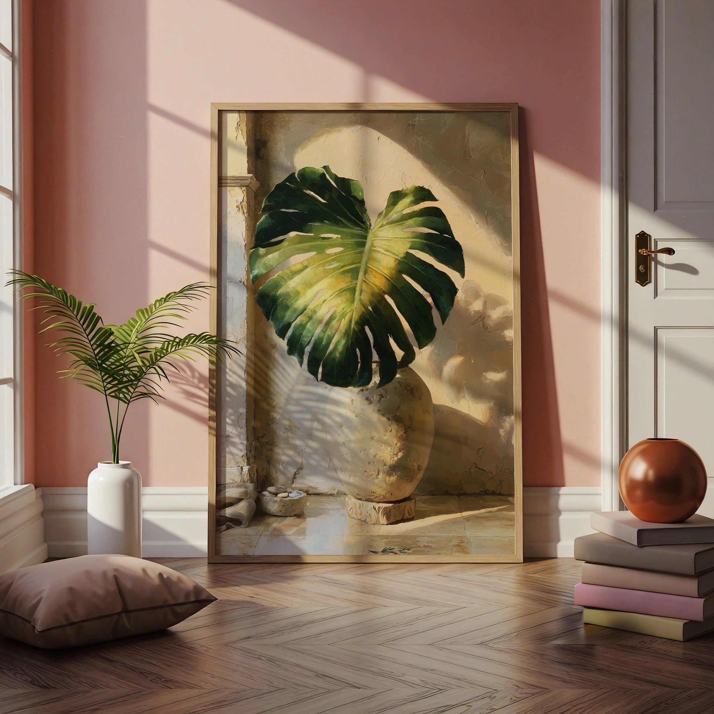 Monstera Leaf Wall Art, Botanical Poster, Oil Painting Style Print