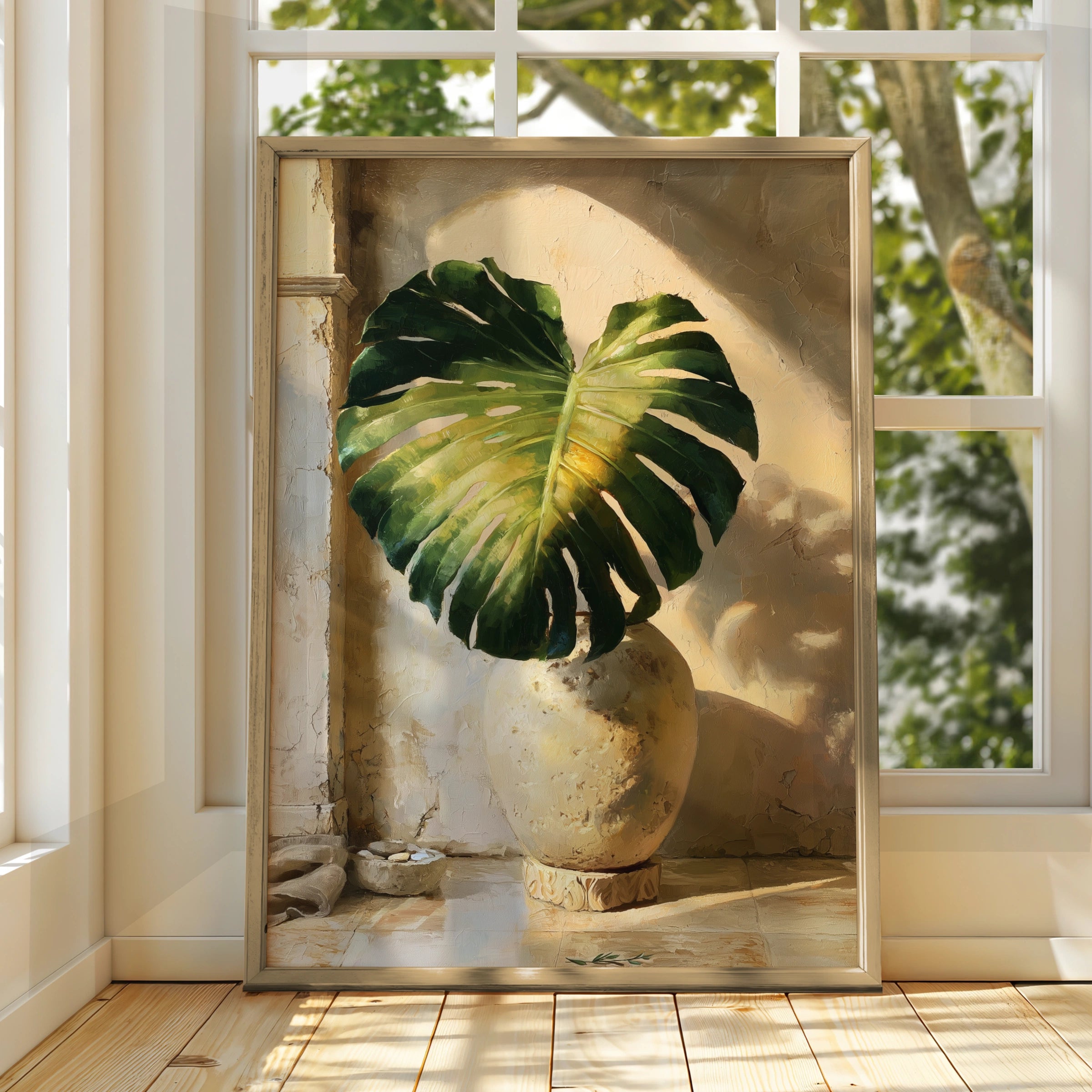 Monstera Leaf Wall Art, Botanical Poster, Oil Painting Style Print