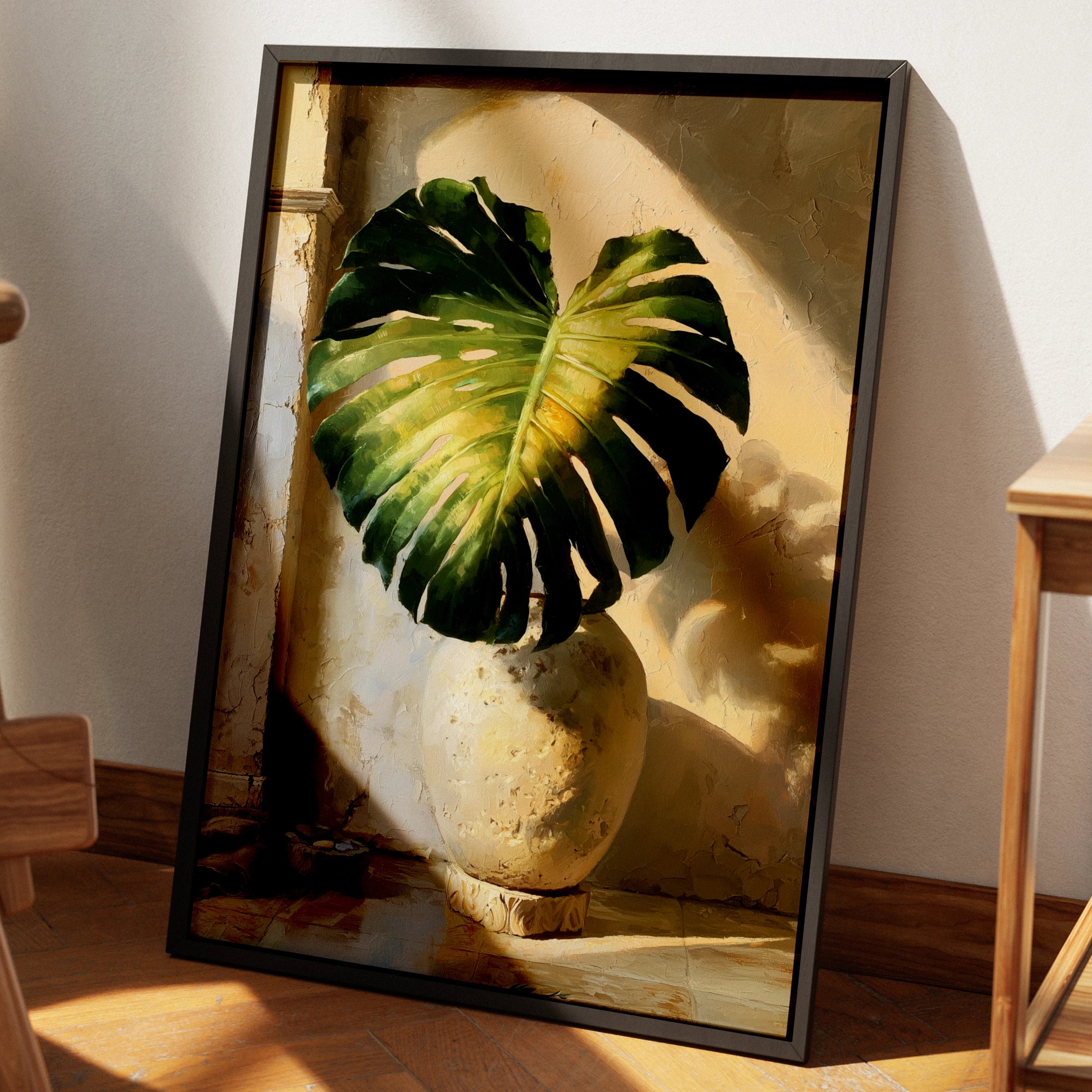 Monstera Leaf Wall Art, Botanical Poster, Oil Painting Style Print