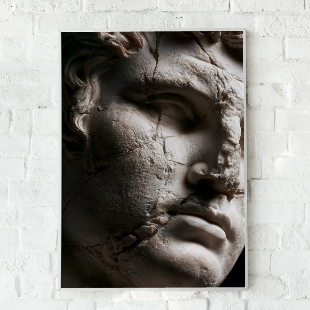 Roman Statue Close Up Art Print, Ancient Marble Sculpture Poster, Classical Dark