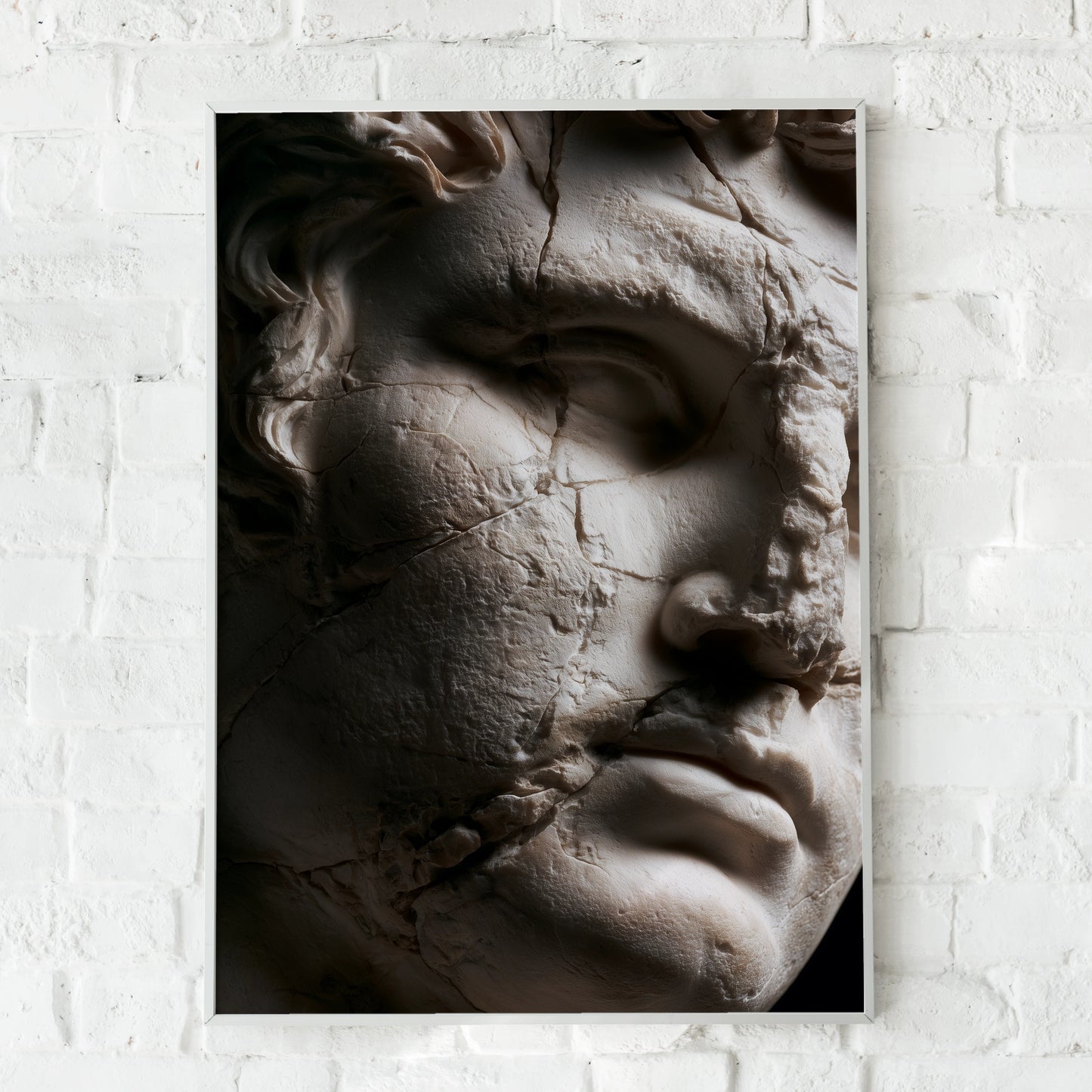 Roman Statue Close Up Art Print, Ancient Marble Sculpture Poster, Classical Dark