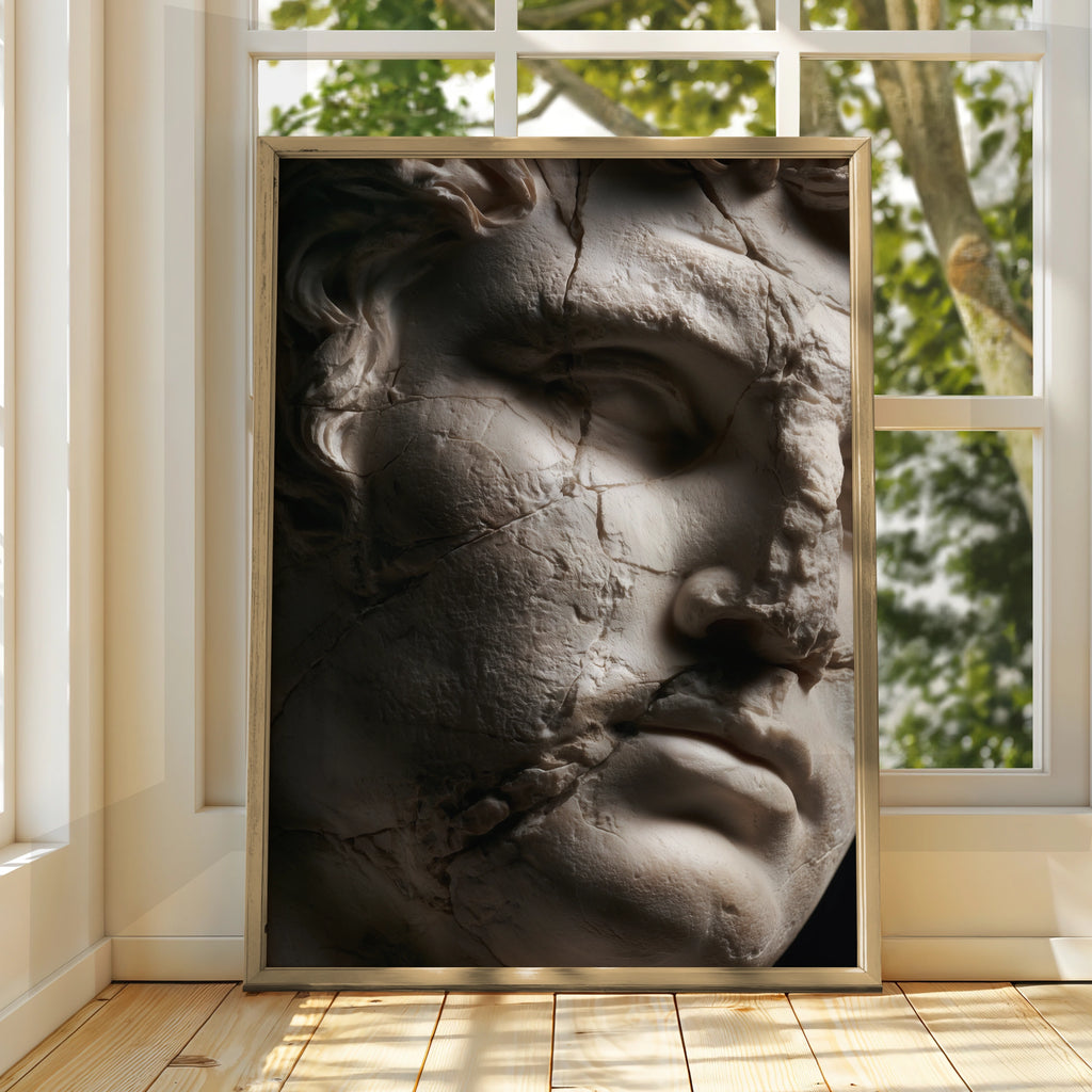 Roman Statue Close Up Art Print, Ancient Marble Sculpture Poster, Classical Dark