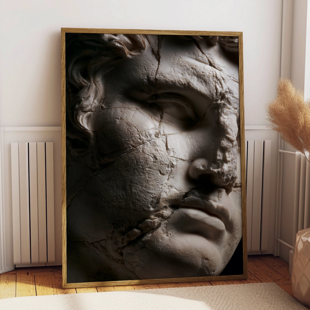 Roman Statue Close Up Art Print, Ancient Marble Sculpture Poster, Classical Dark