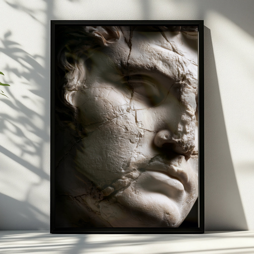 Roman Statue Close Up Art Print, Ancient Marble Sculpture Poster, Classical Dark
