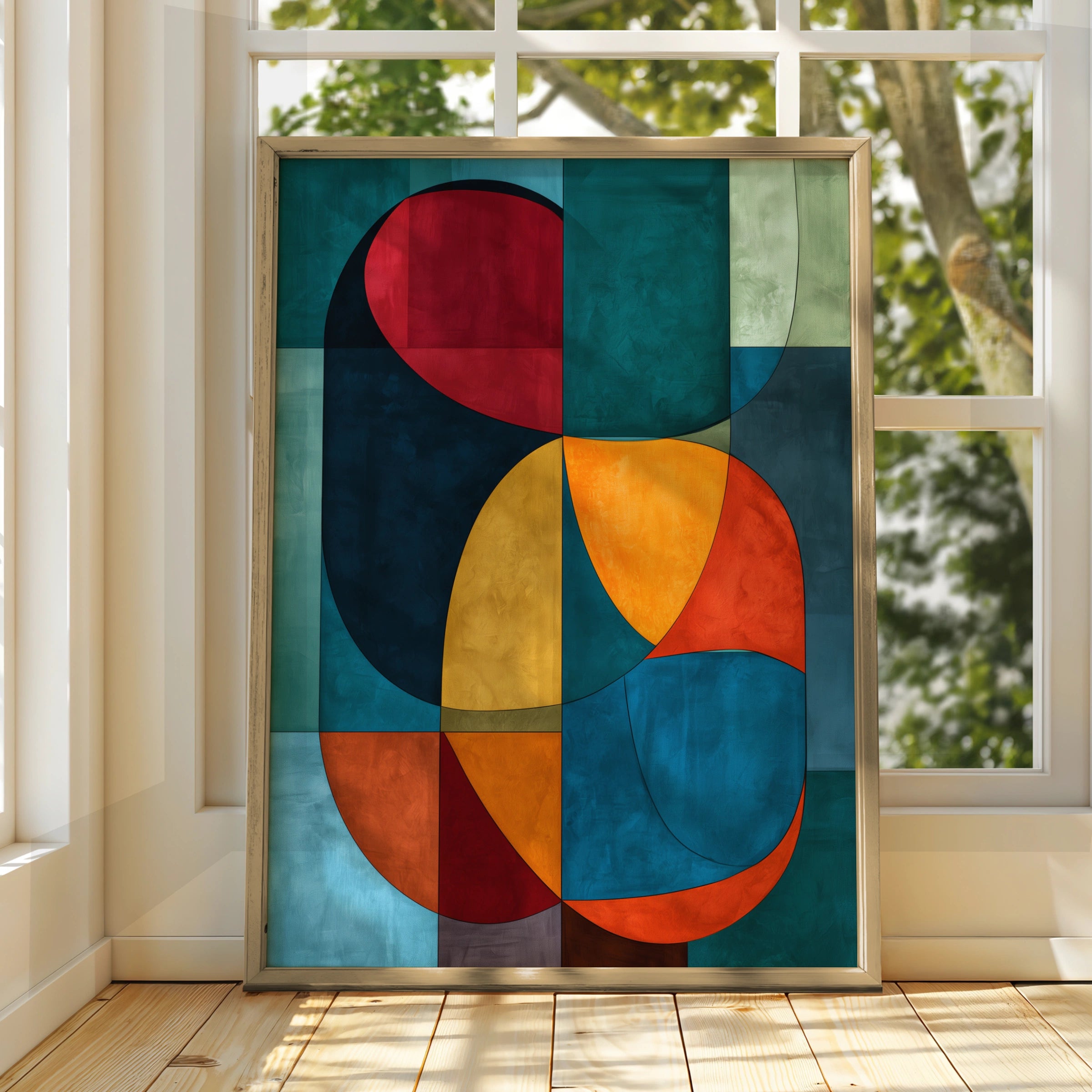 Abstract Geometric Art, Colourful Wall Decor, Modern Home Design, Vibrant Canvas Print