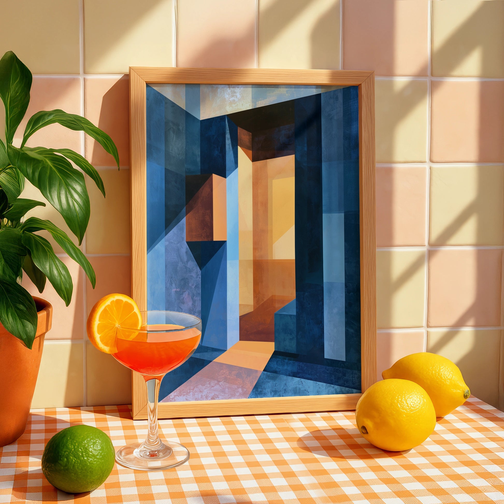 Abstract Doorway Art Print, Geometric Wall Art, Modern Decor, Blue Tones