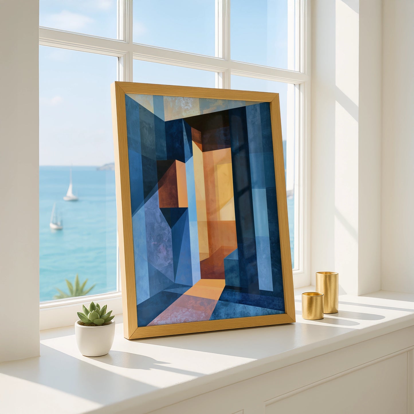 Abstract Doorway Art Print, Geometric Wall Art, Modern Decor, Blue Tones