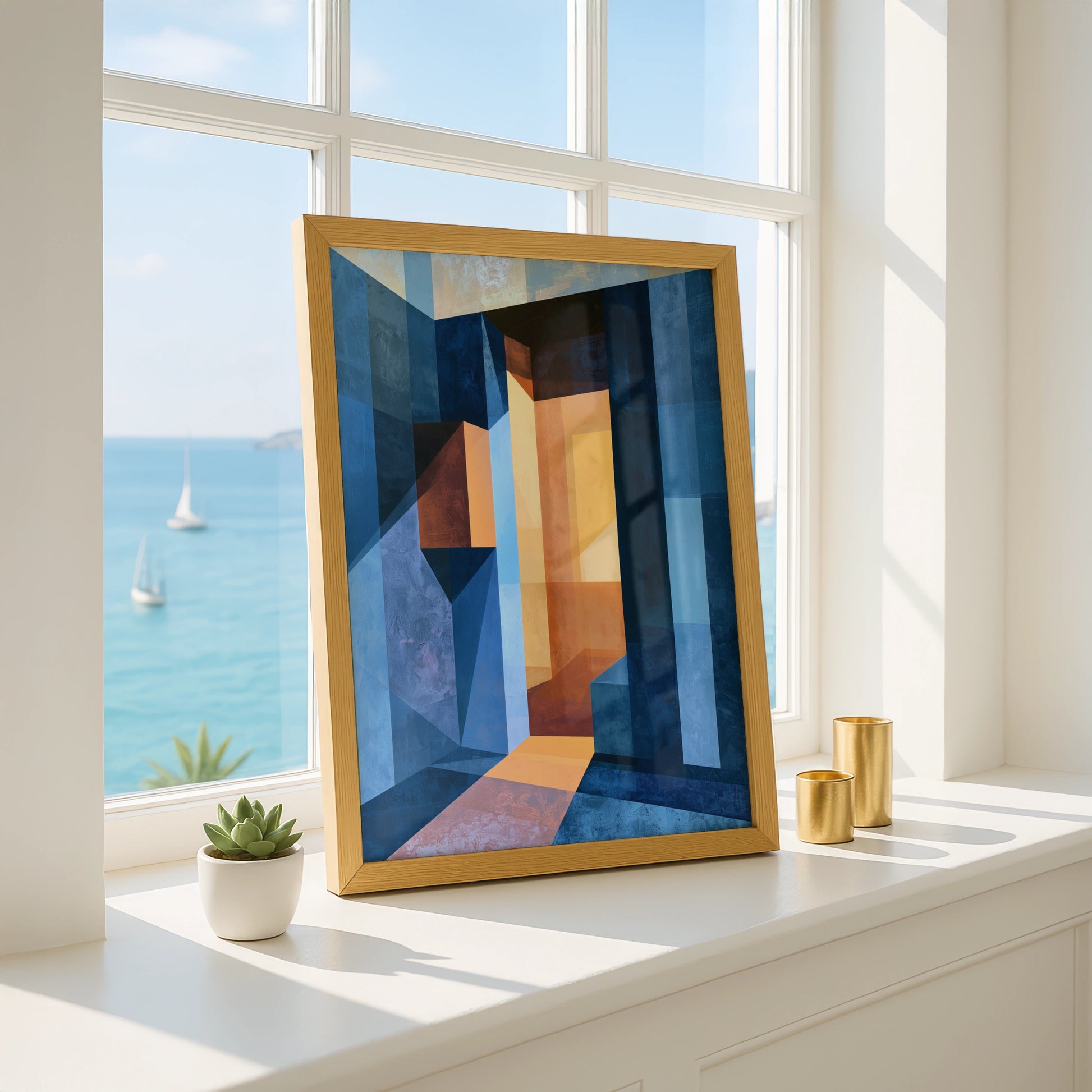 Abstract Doorway Art Print, Geometric Wall Art, Modern Decor, Blue Tones