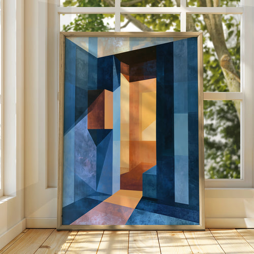 Abstract Doorway Art Print, Geometric Wall Art, Modern Decor, Blue Tones