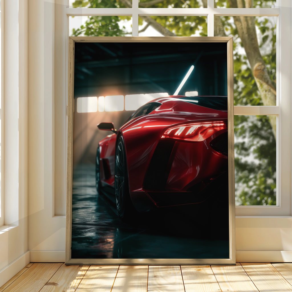 Red Supercar Wall Art, Sportscar Poster, Modern Car Decor, Minimalist Art