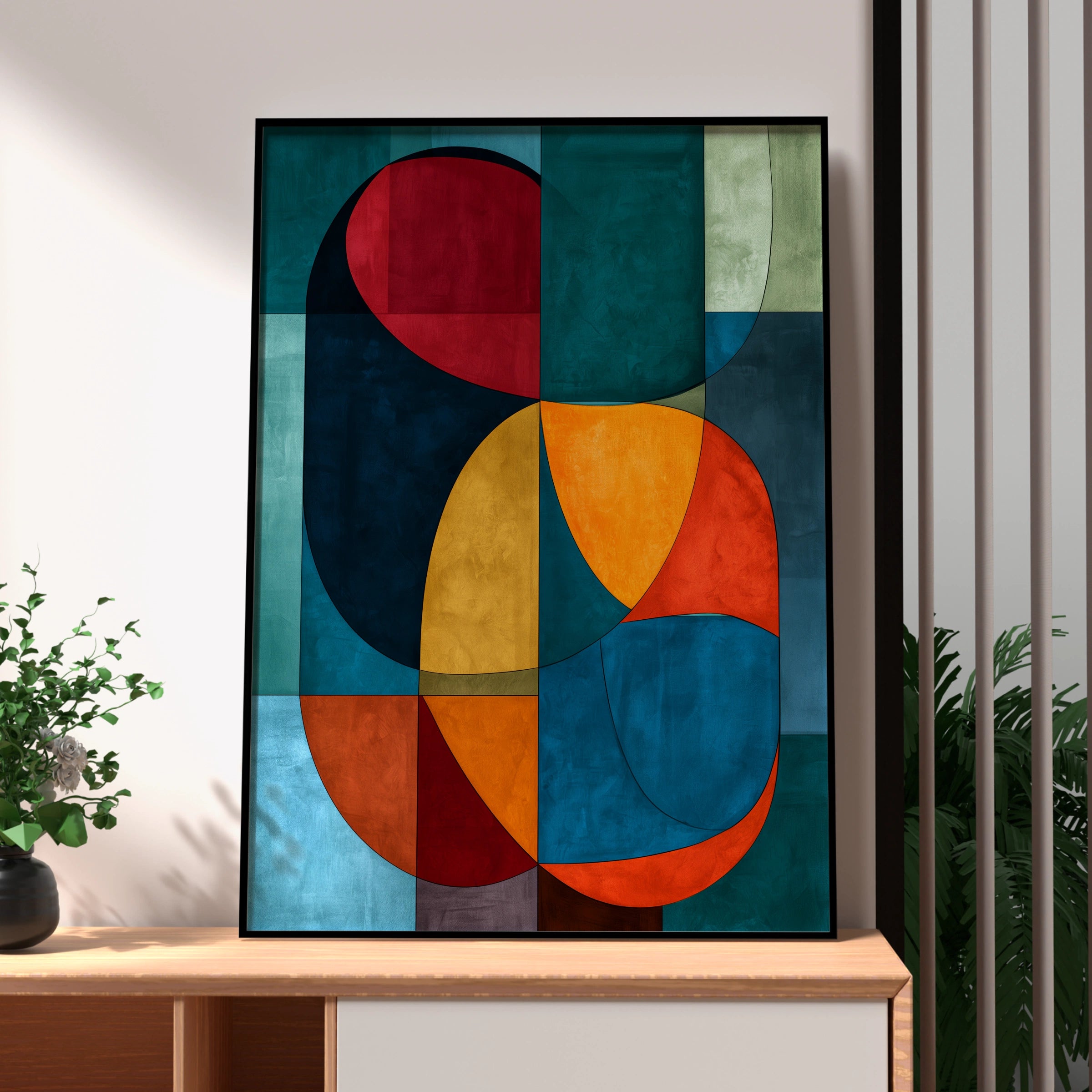 Abstract Geometric Art, Colourful Wall Decor, Modern Home Design, Vibrant Canvas Print