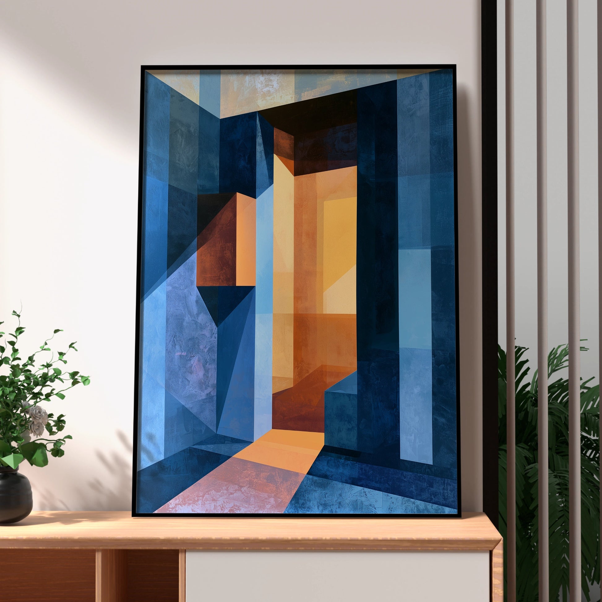 Abstract Doorway Art Print, Geometric Wall Art, Modern Decor, Blue Tones