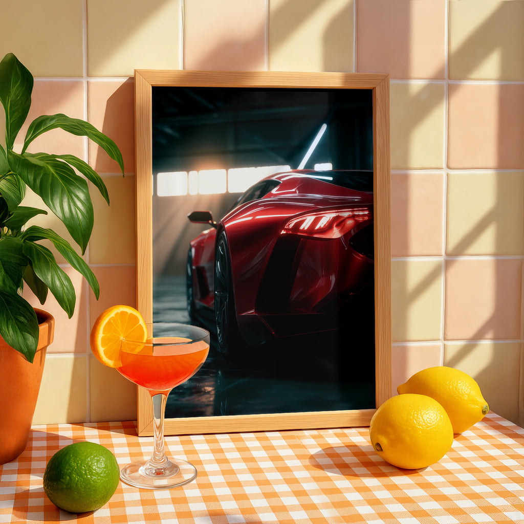 Red Supercar Wall Art, Sportscar Poster, Modern Car Decor, Minimalist Art