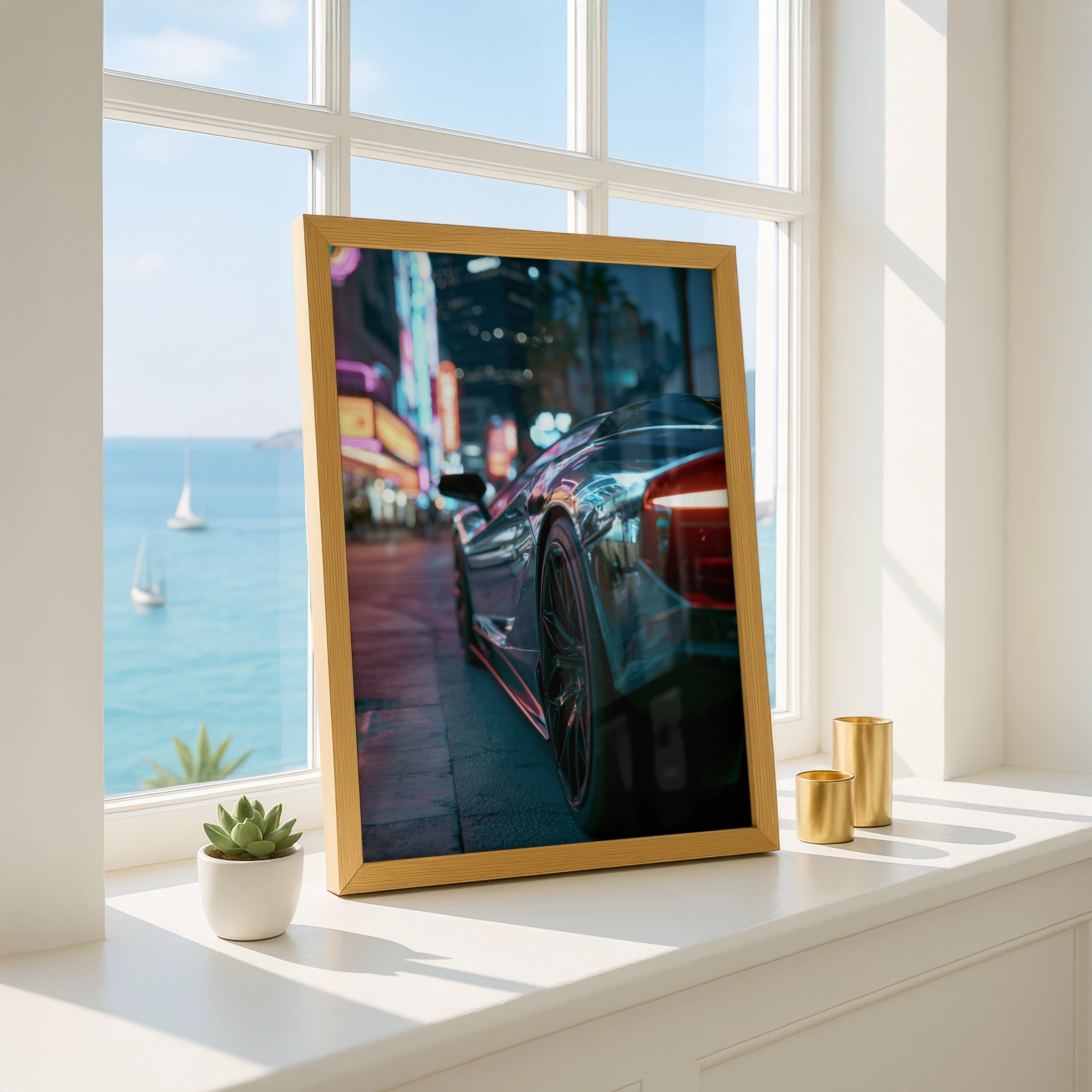 Supercar Night City Scene Art Print, Modern Wall Decor, Automotive Photography, Unique Gift