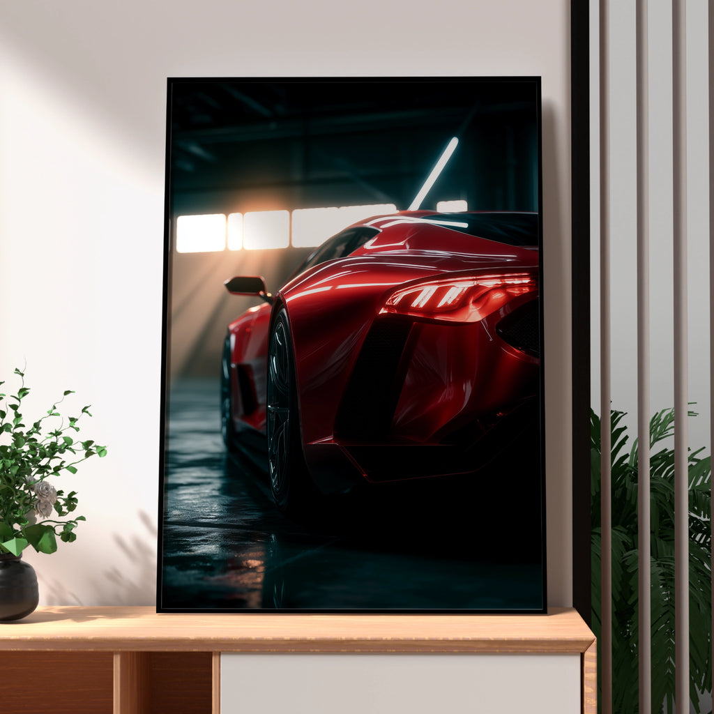 Red Supercar Wall Art, Sportscar Poster, Modern Car Decor, Minimalist Art