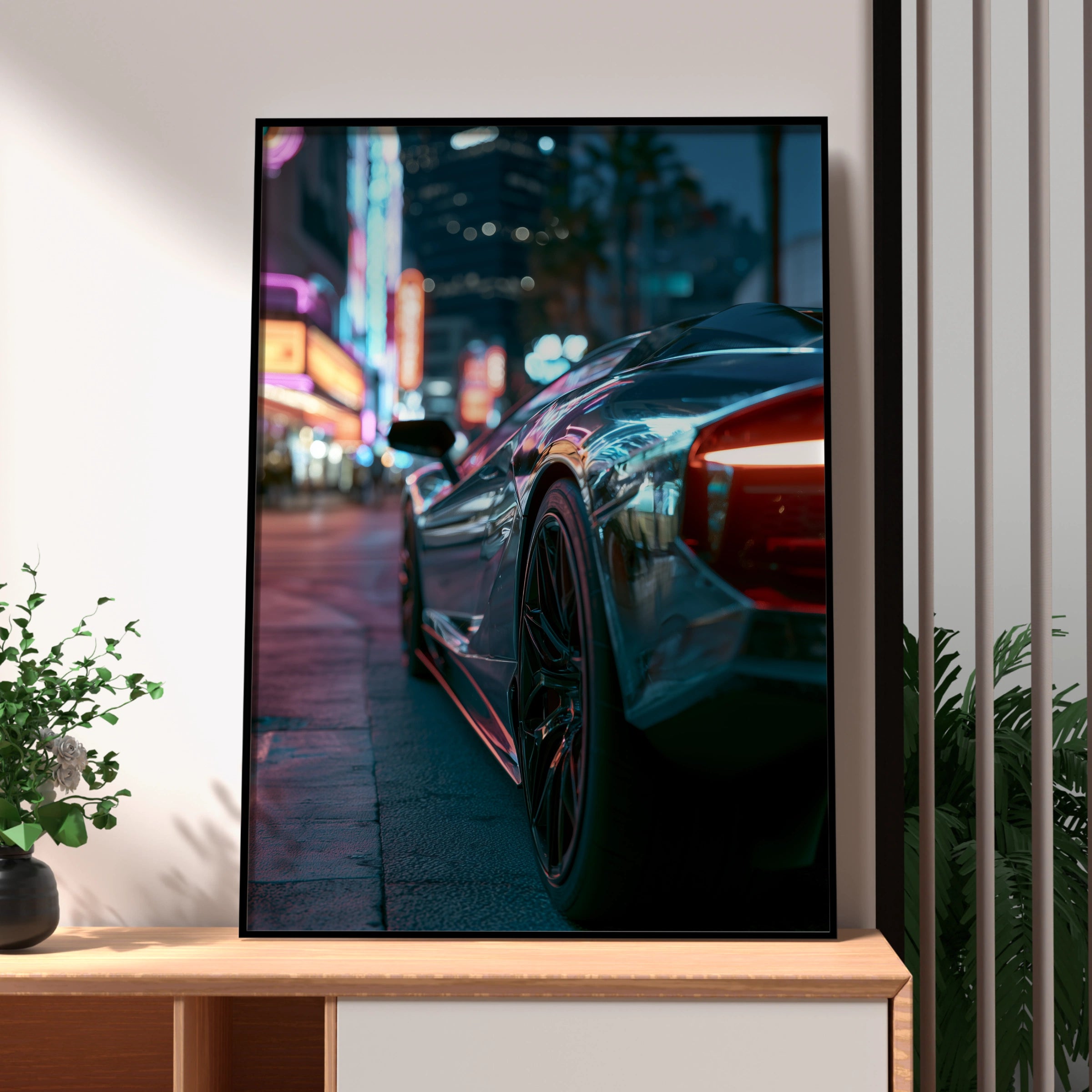 Supercar Night City Scene Art Print, Modern Wall Decor, Automotive Photography, Unique Gift