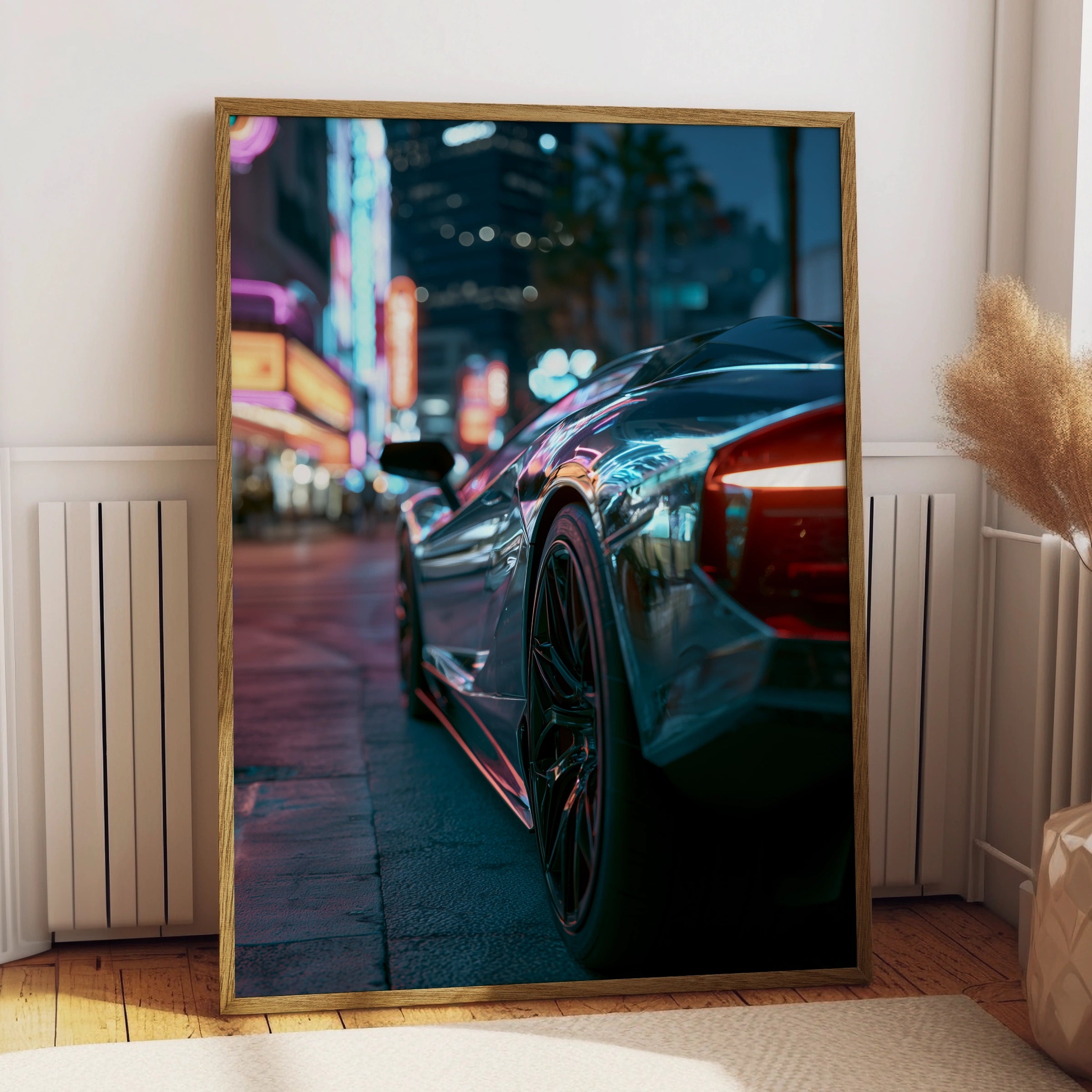 Supercar Night City Scene Art Print, Modern Wall Decor, Automotive Photography, Unique Gift