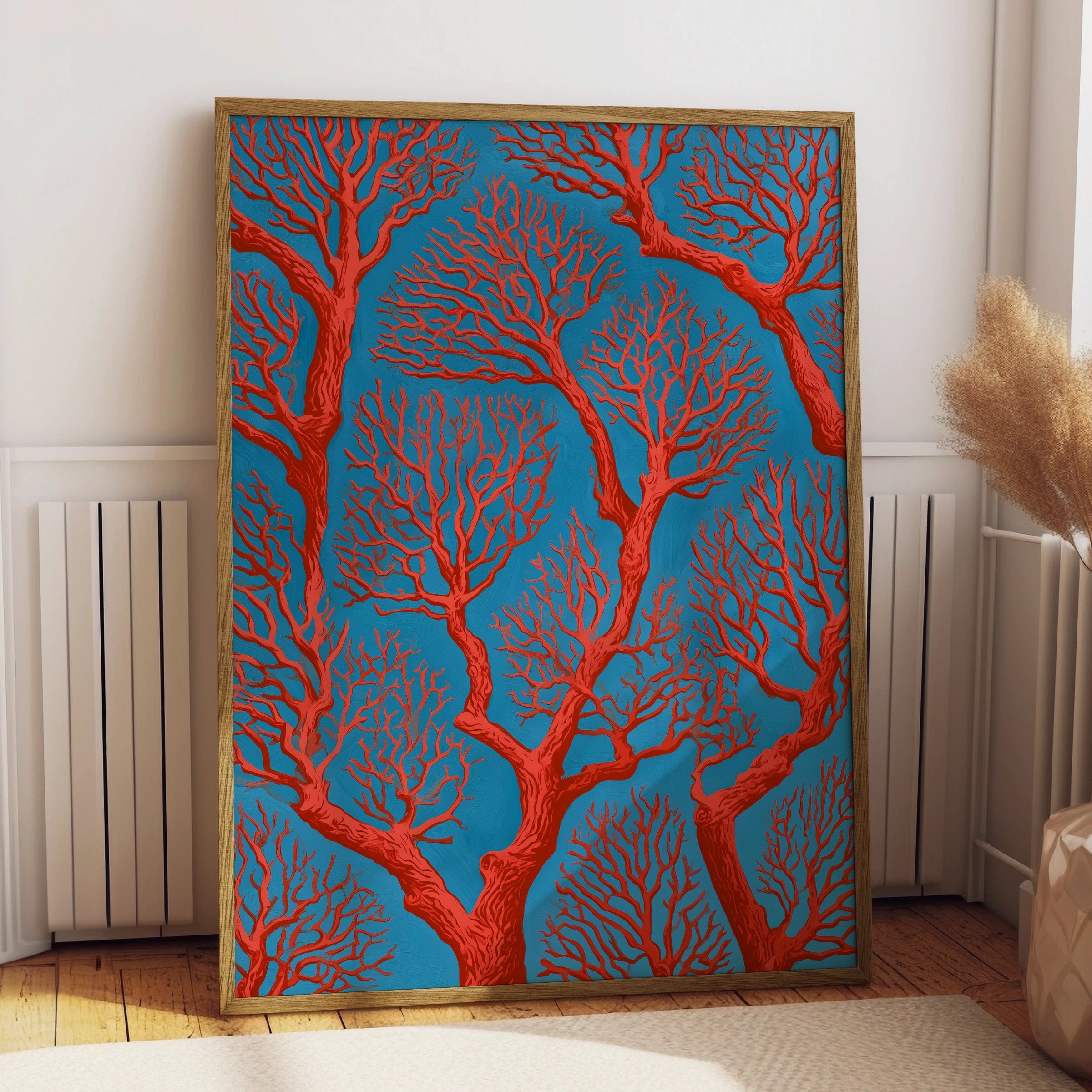 Coral Branch Wall Art, Vibrant Red Coral Print, Abstract Ocean Decor
