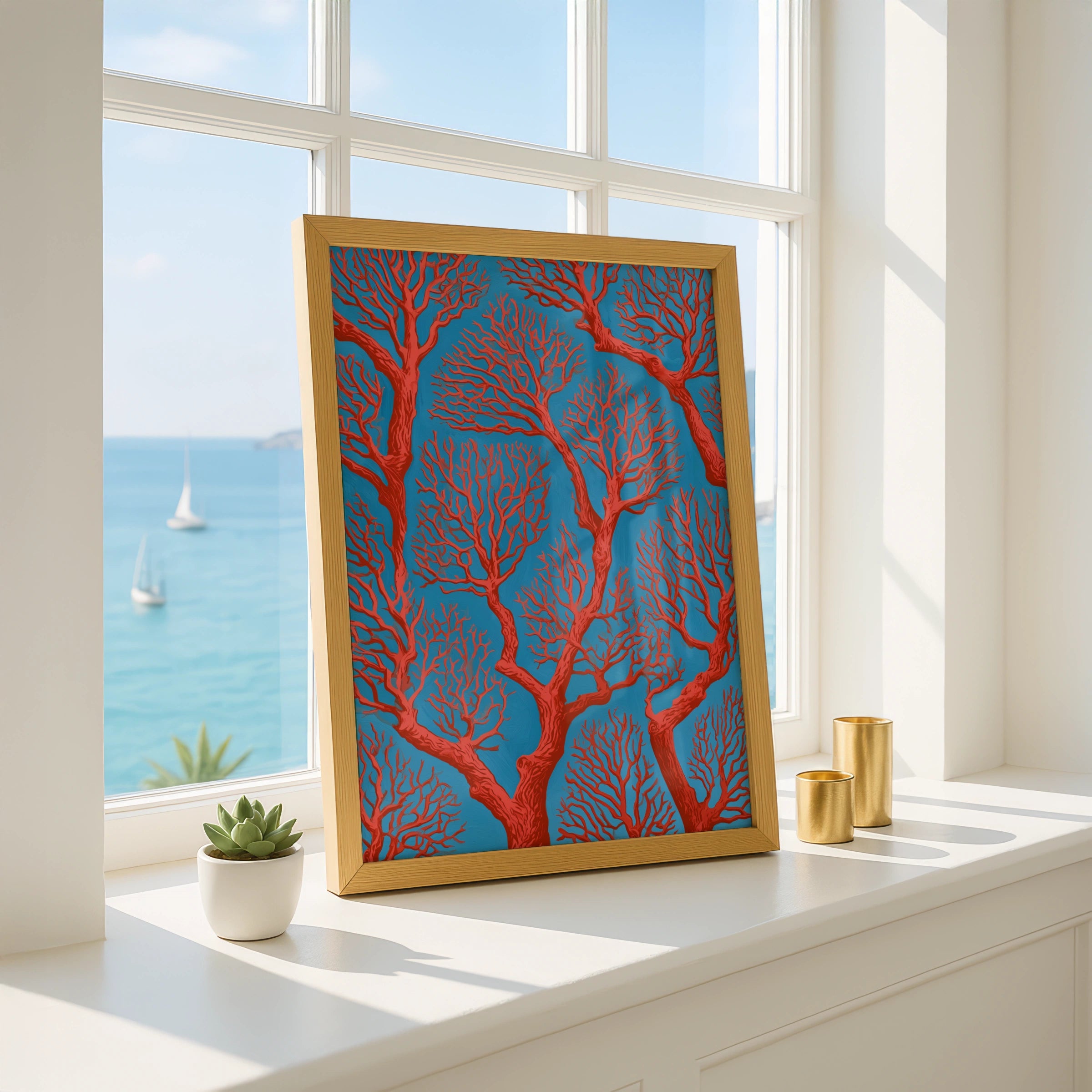 Coral Branch Wall Art, Vibrant Red Coral Print, Abstract Ocean Decor