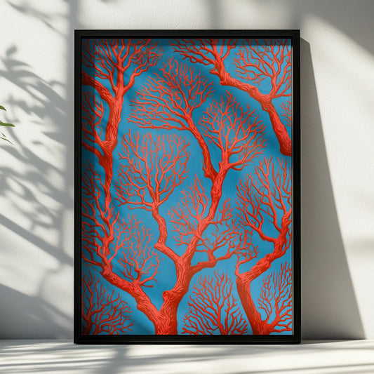 Coral Branch Wall Art, Vibrant Red Coral Print, Abstract Ocean Decor