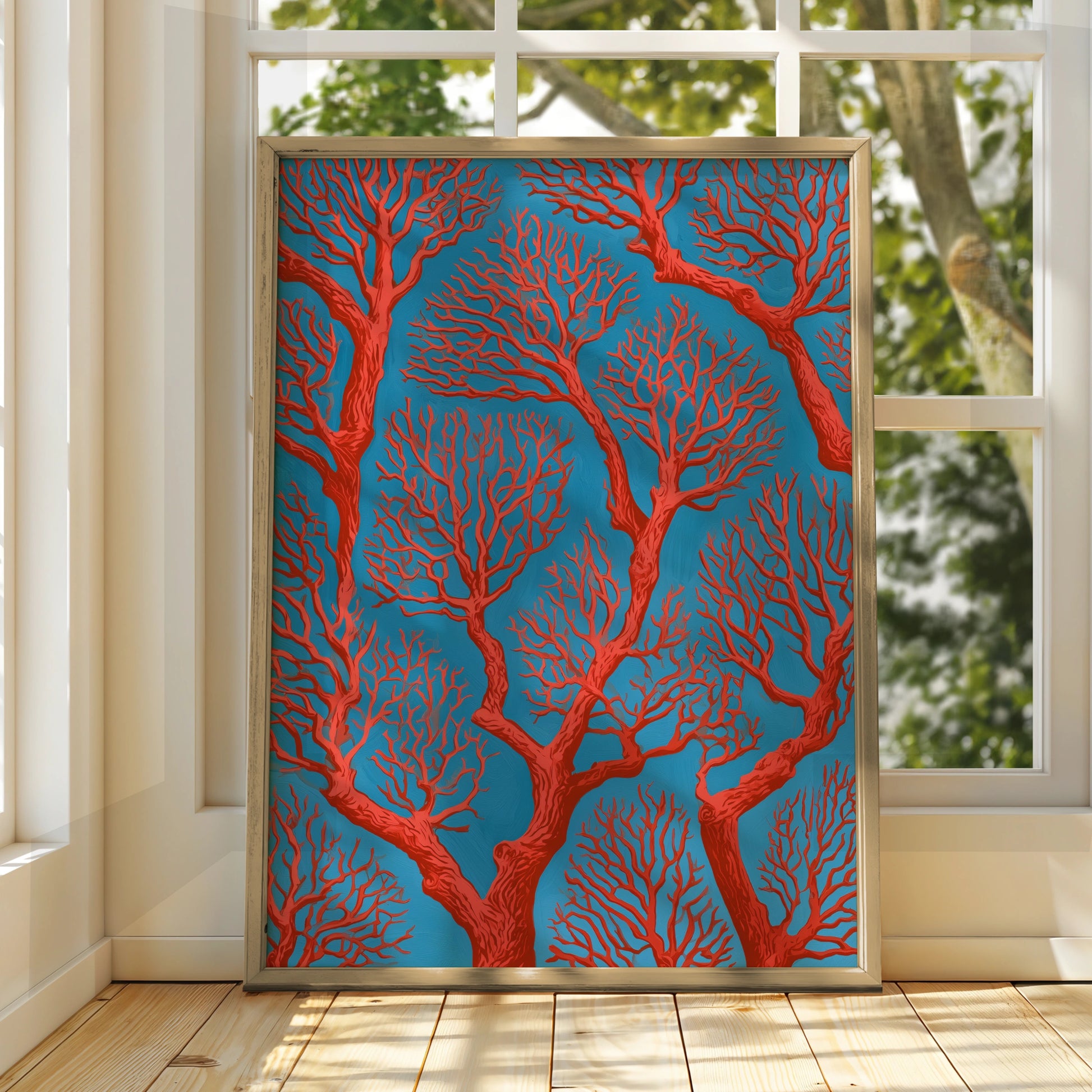 Coral Branch Wall Art, Vibrant Red Coral Print, Abstract Ocean Decor